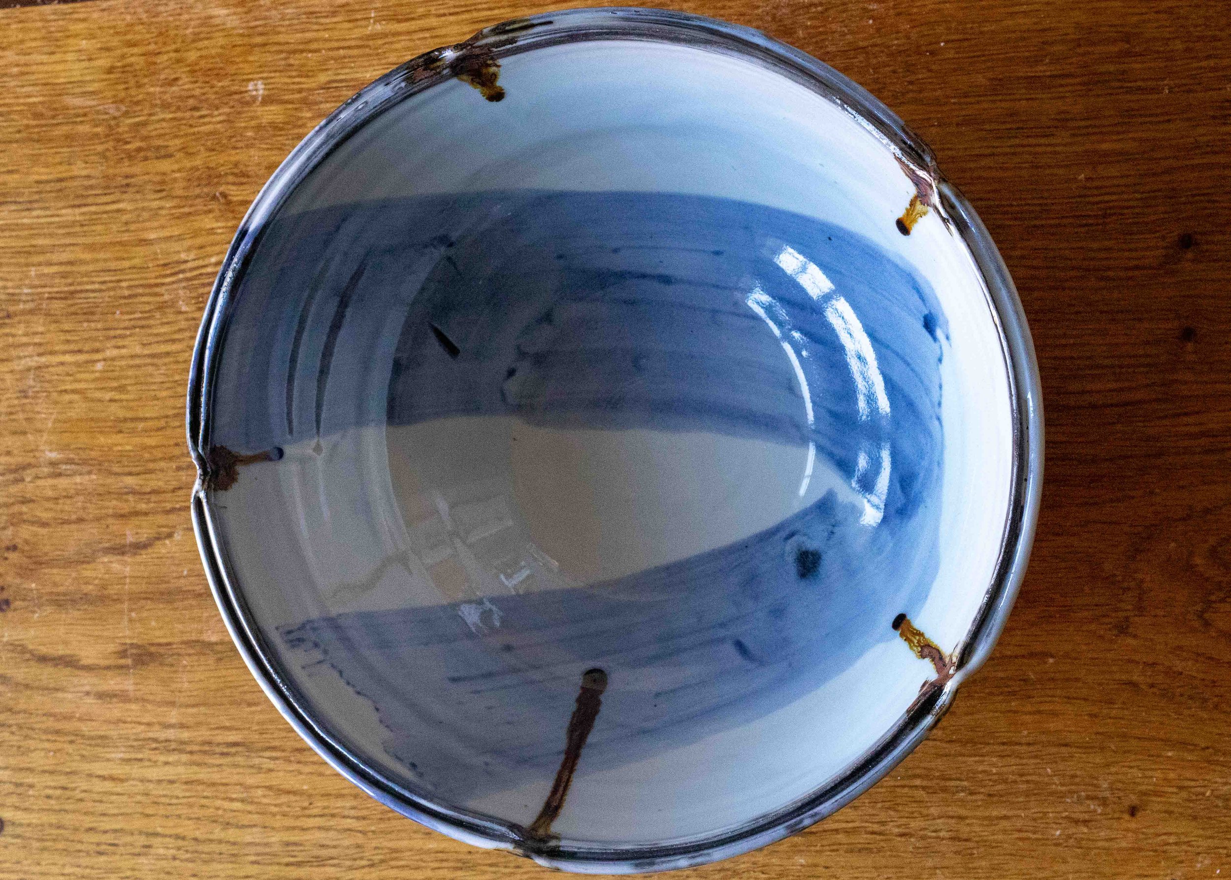 Large Handmade Pottery Bowl with Blue Brush Marks, view 9.jpg