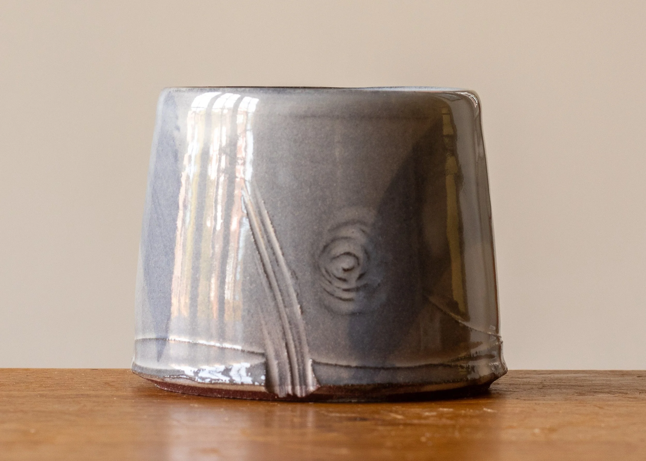 Handmade Pottery Coffee Cup with Blue Brush Marks, view 2.jpg