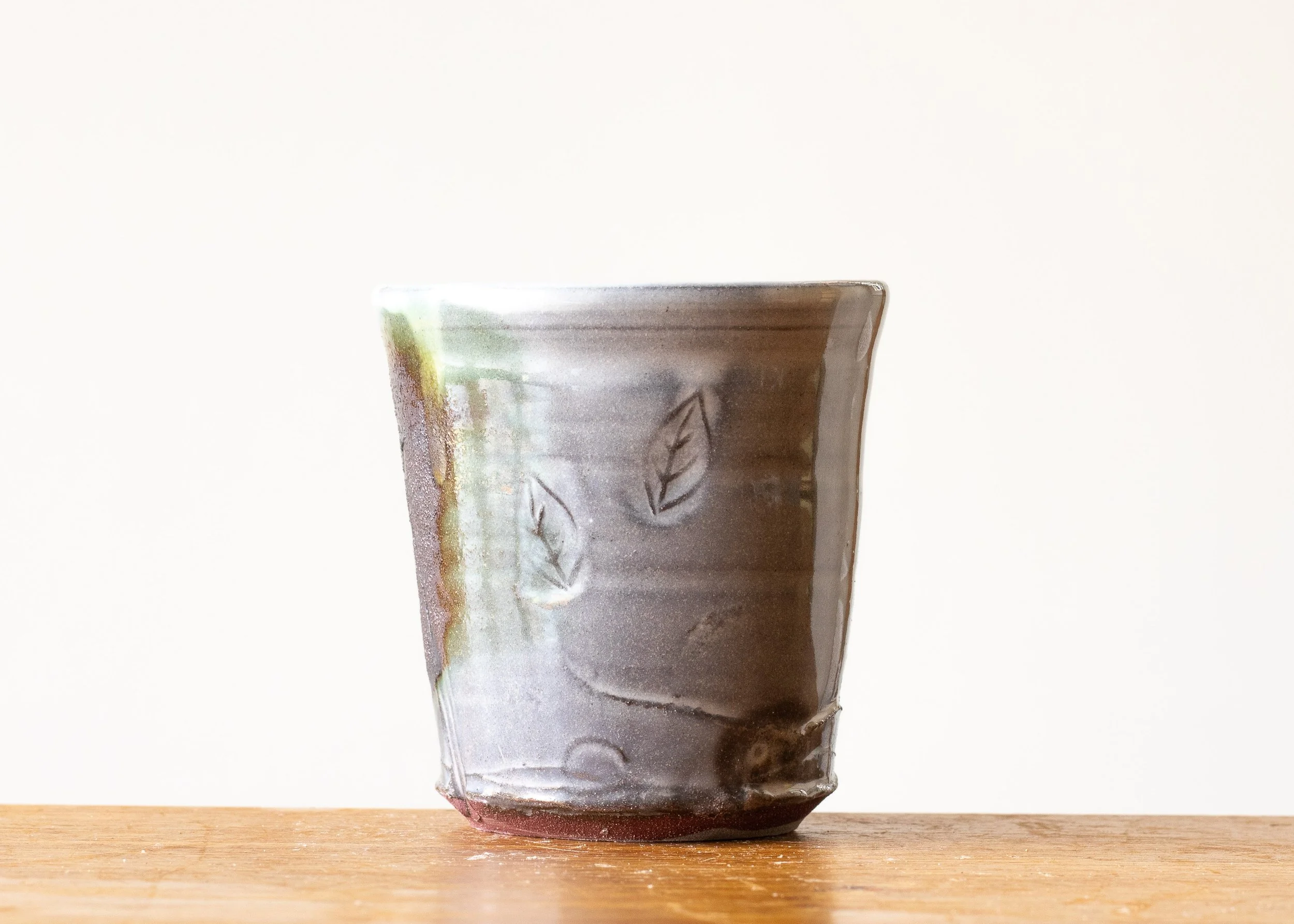 Handmade Pottery Beaker with Green Brush Mark #3, view 4.jpg