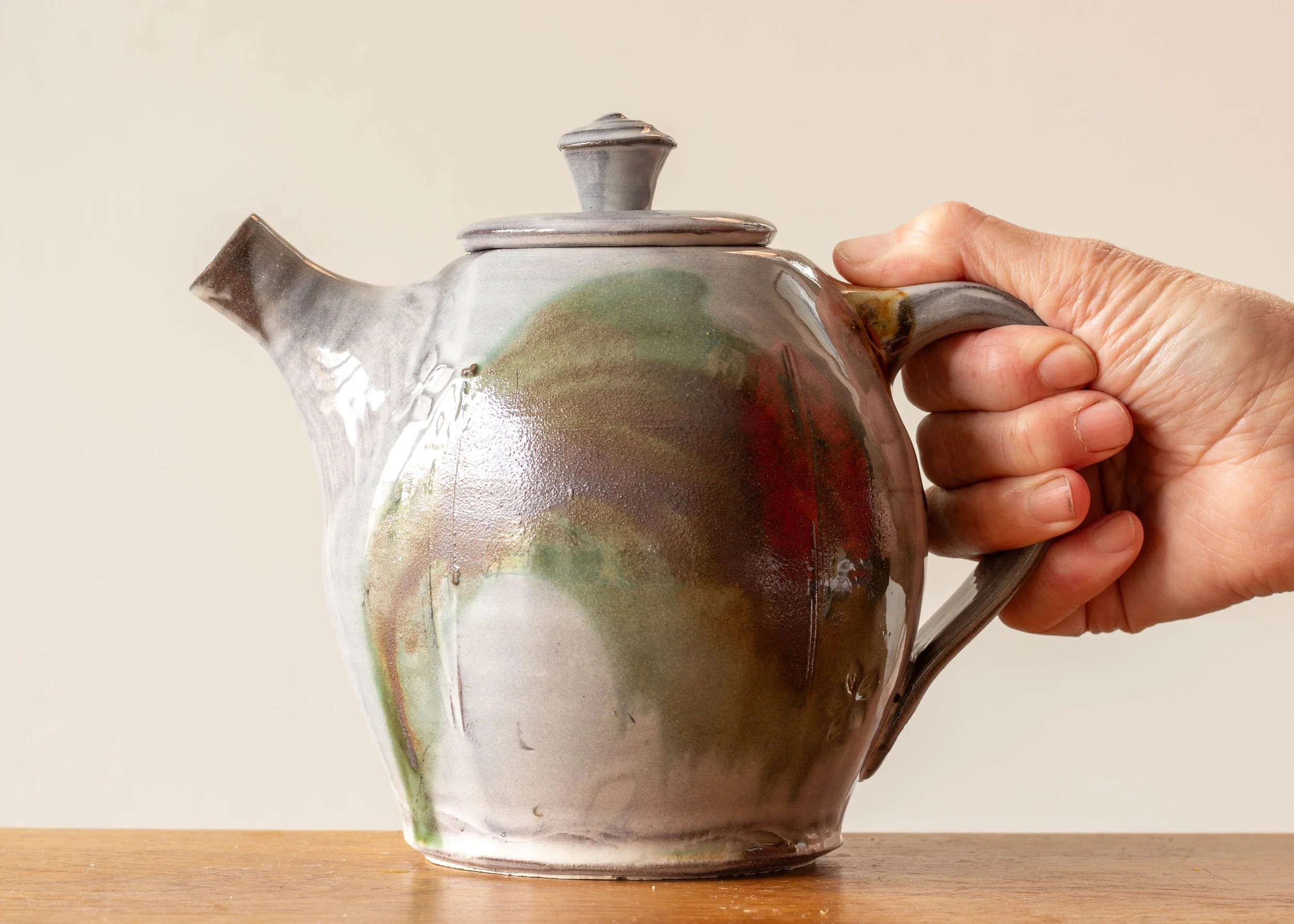 Handmade Pottery Teapot with Green Brush Marks, view 7.jpg