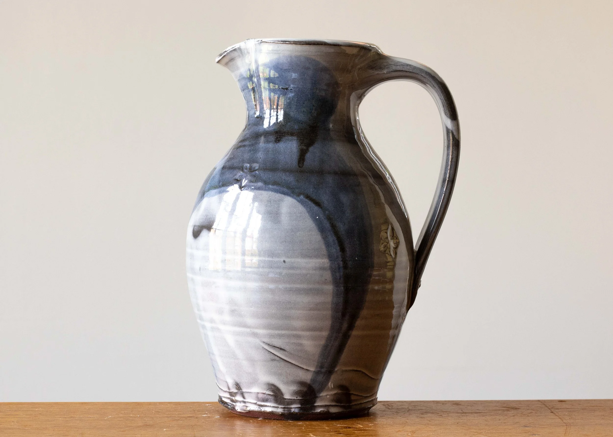 Handmade Pottery Jug with Blue Brush Mark, view 2.jpg