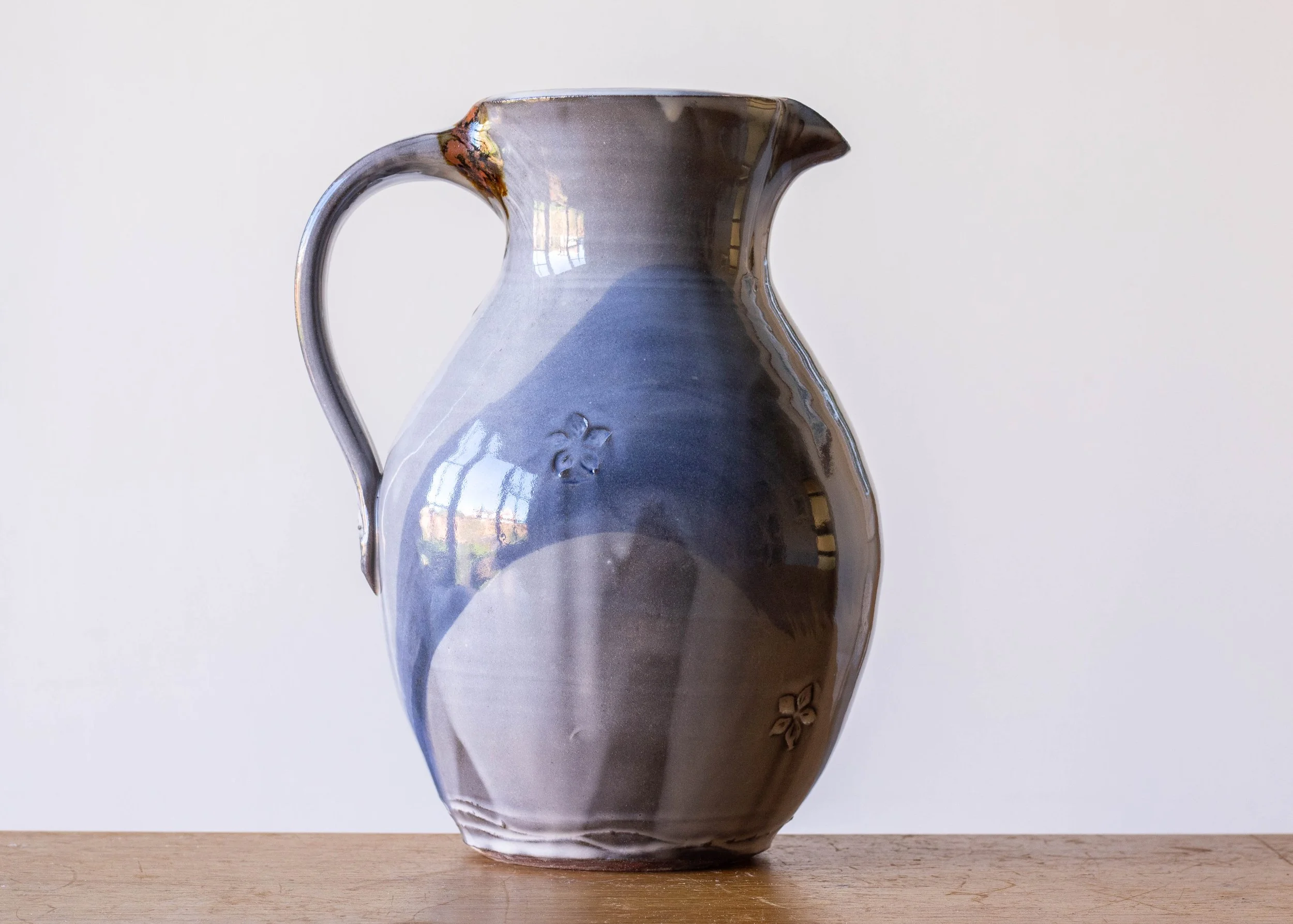 Large Handmade Pottery Jug with Blue Brush Marks, view 4.jpg