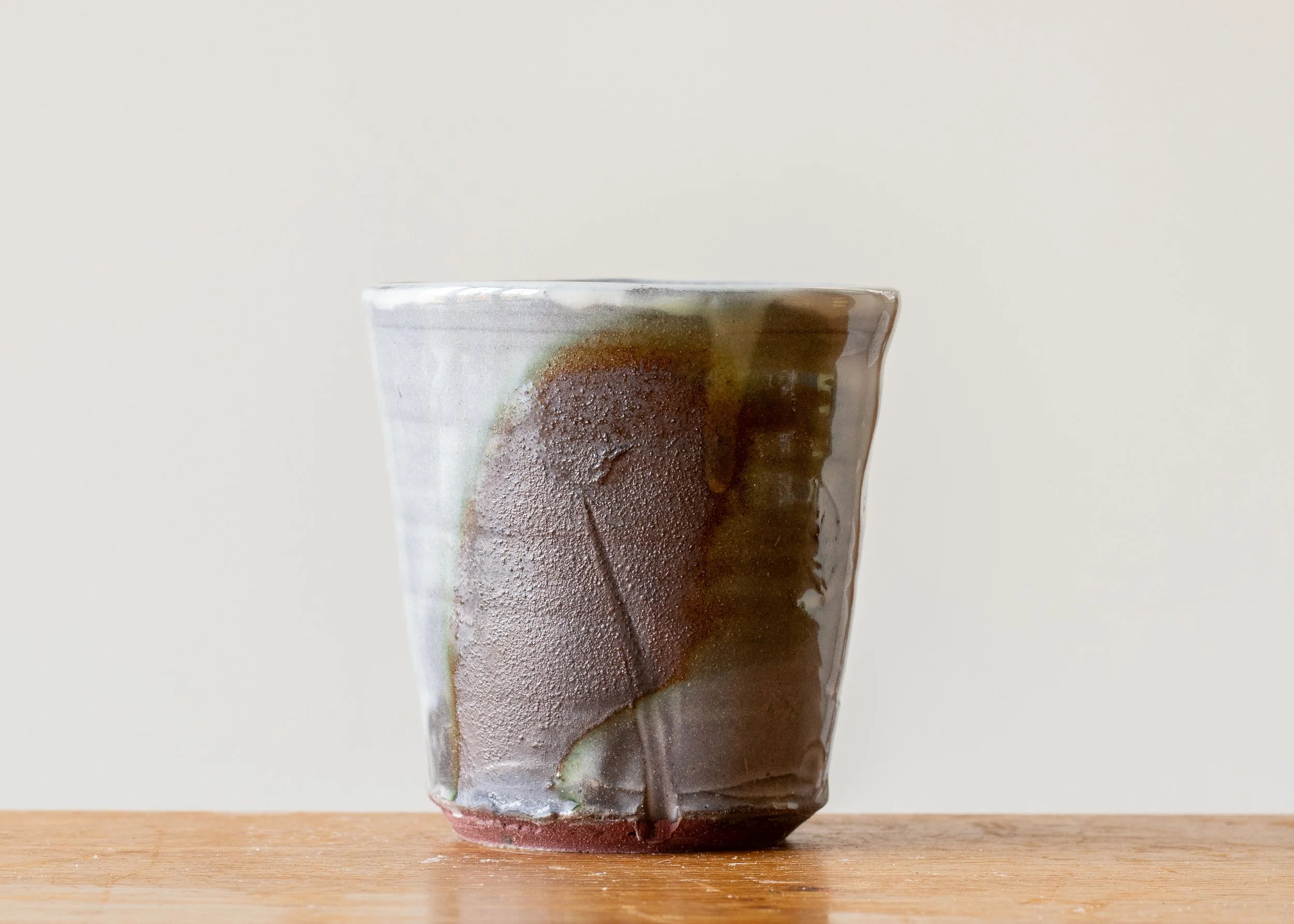 Handmade Pottery Beaker with Green Brush Mark #3, view 1.jpg