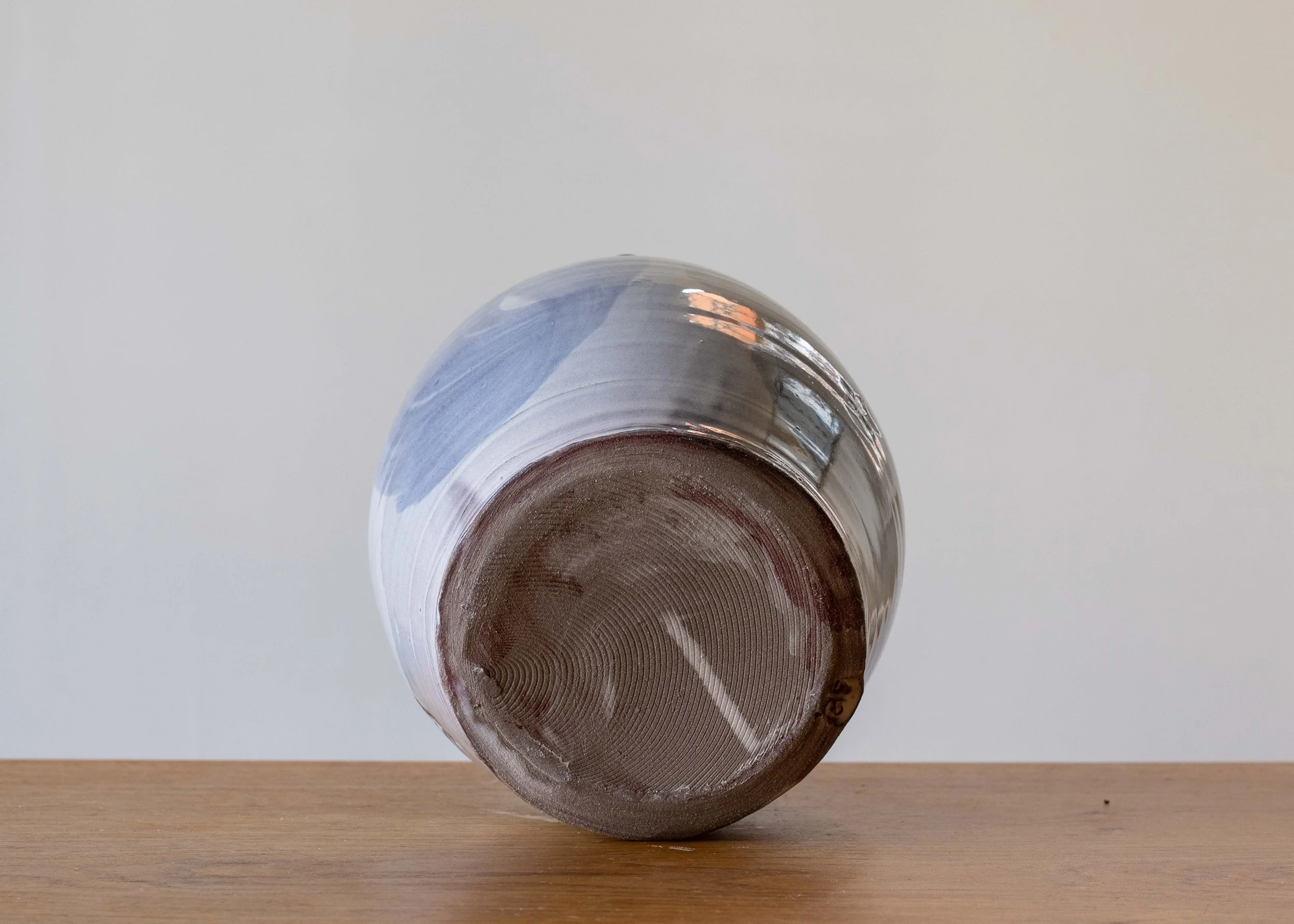 Large Handmade Pottery Vase with Blue Brush Marks, view 4.jpg