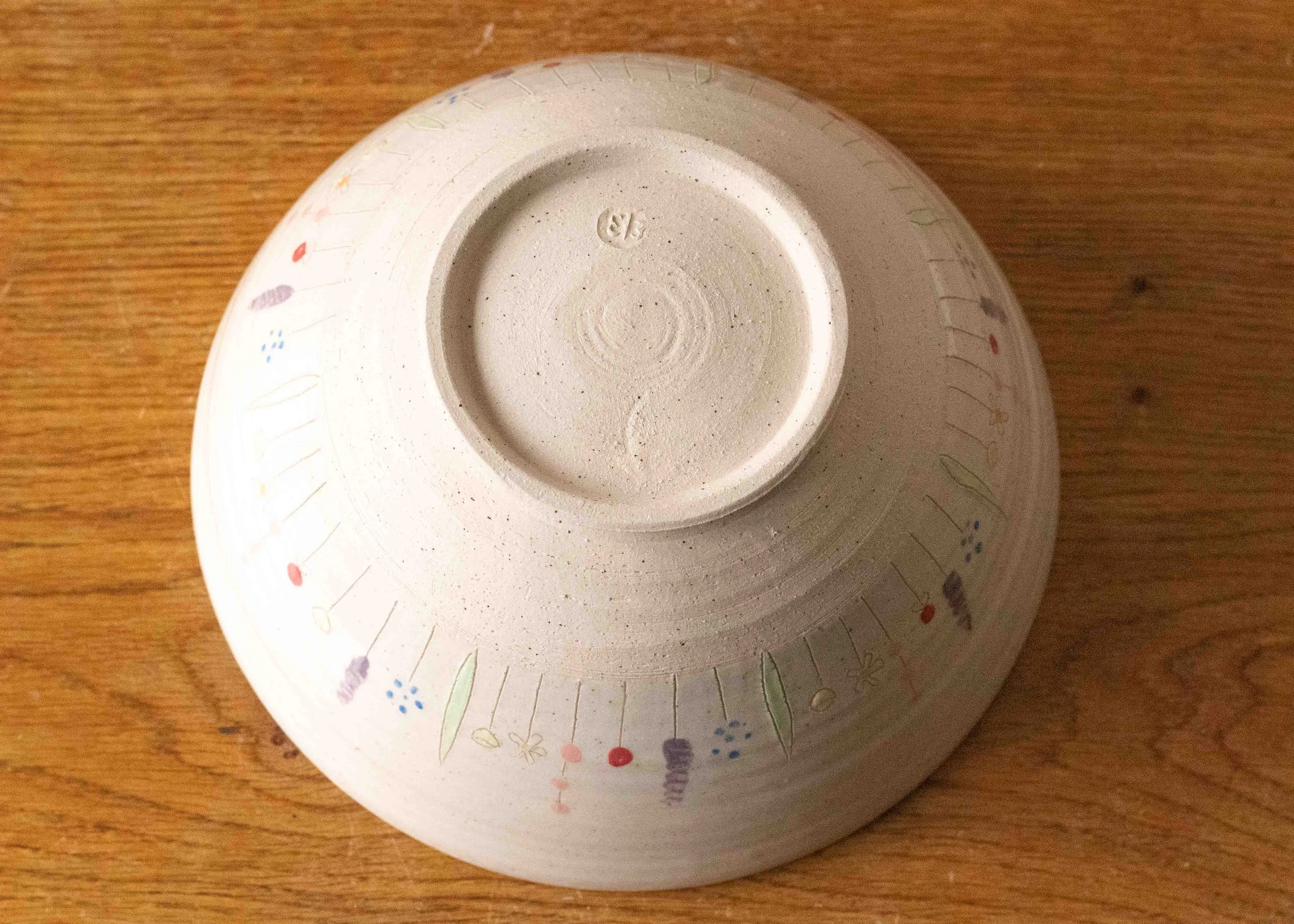 Large White Serving Bowl with Midsummer Flower Design, view 6.jpg