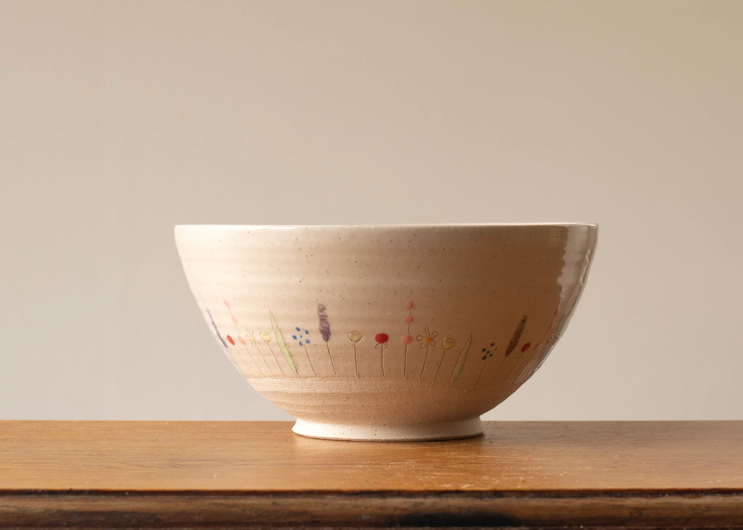 Large White Serving Bowl with Midsummer Flower Design, view 4.jpg