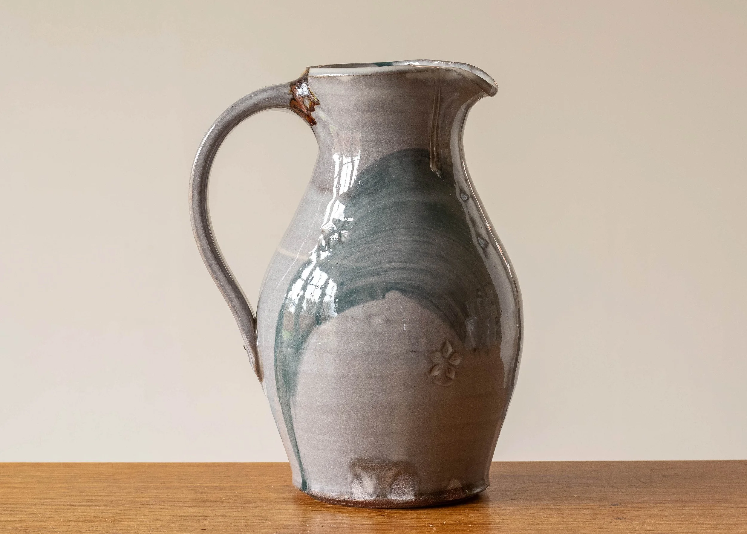 Medium Handmade Pottery Jug with Turquoise Decoration, view 3.jpg