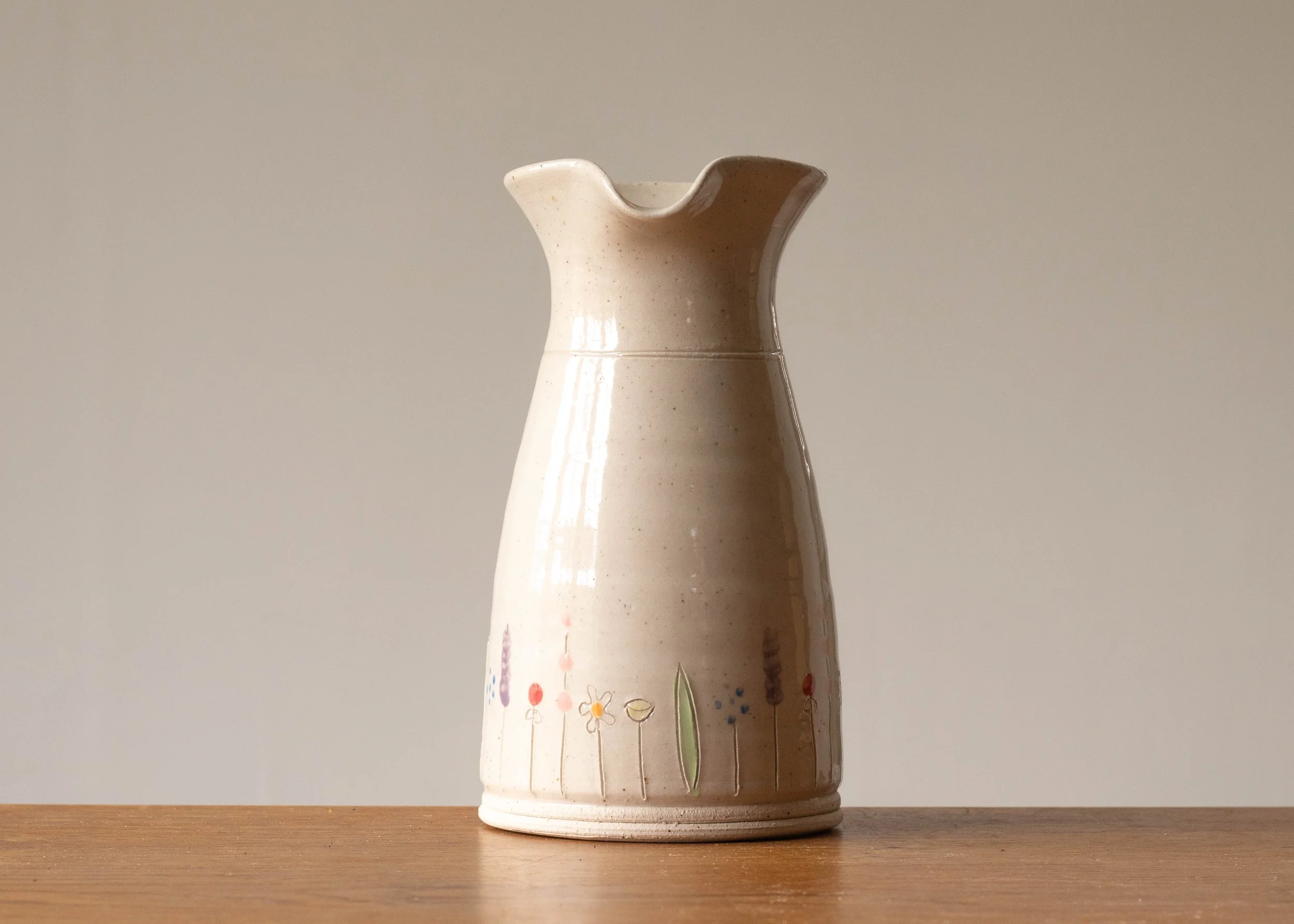 Medium White Jug with Midsummer Flower Design, view 2.jpg