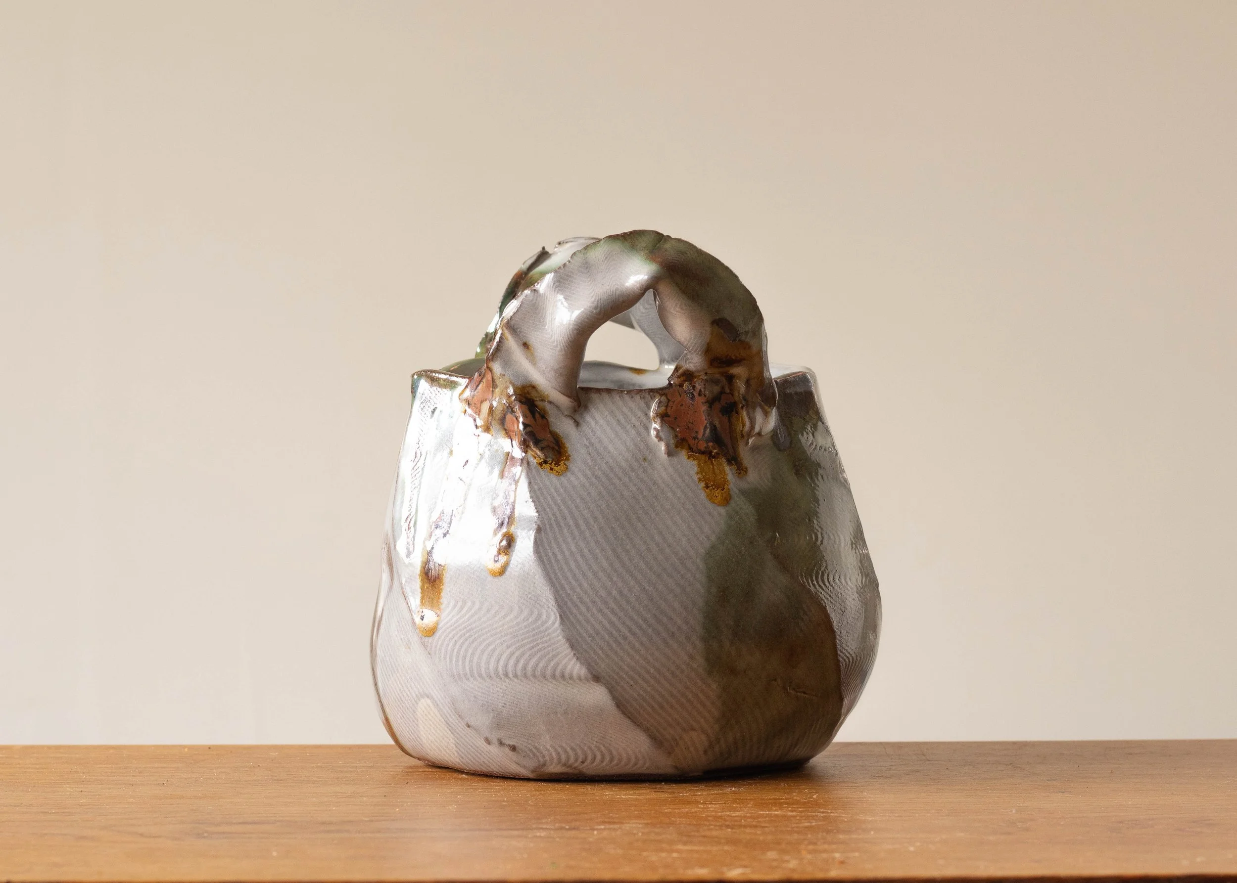 Ceramic Basket with Green Decoration, view 2.jpg