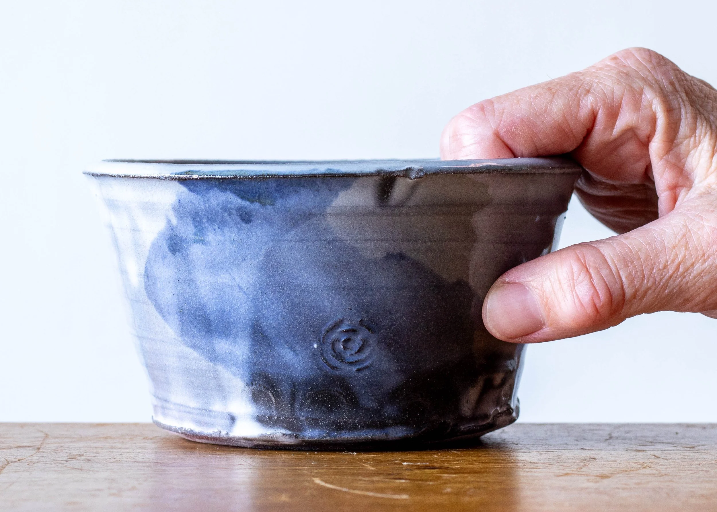 Handmade Pottery Bowl with Blue Brush Marks, view 7.jpg