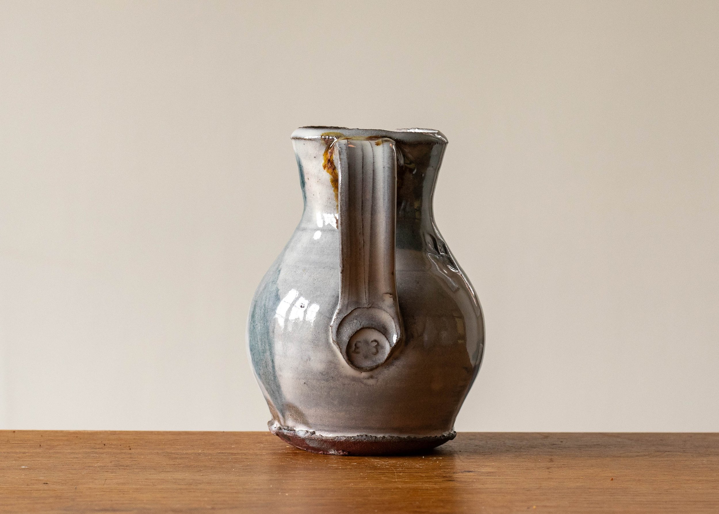 Small Handmade Pottery Jug with Green Brush Mark, view 4.jpg