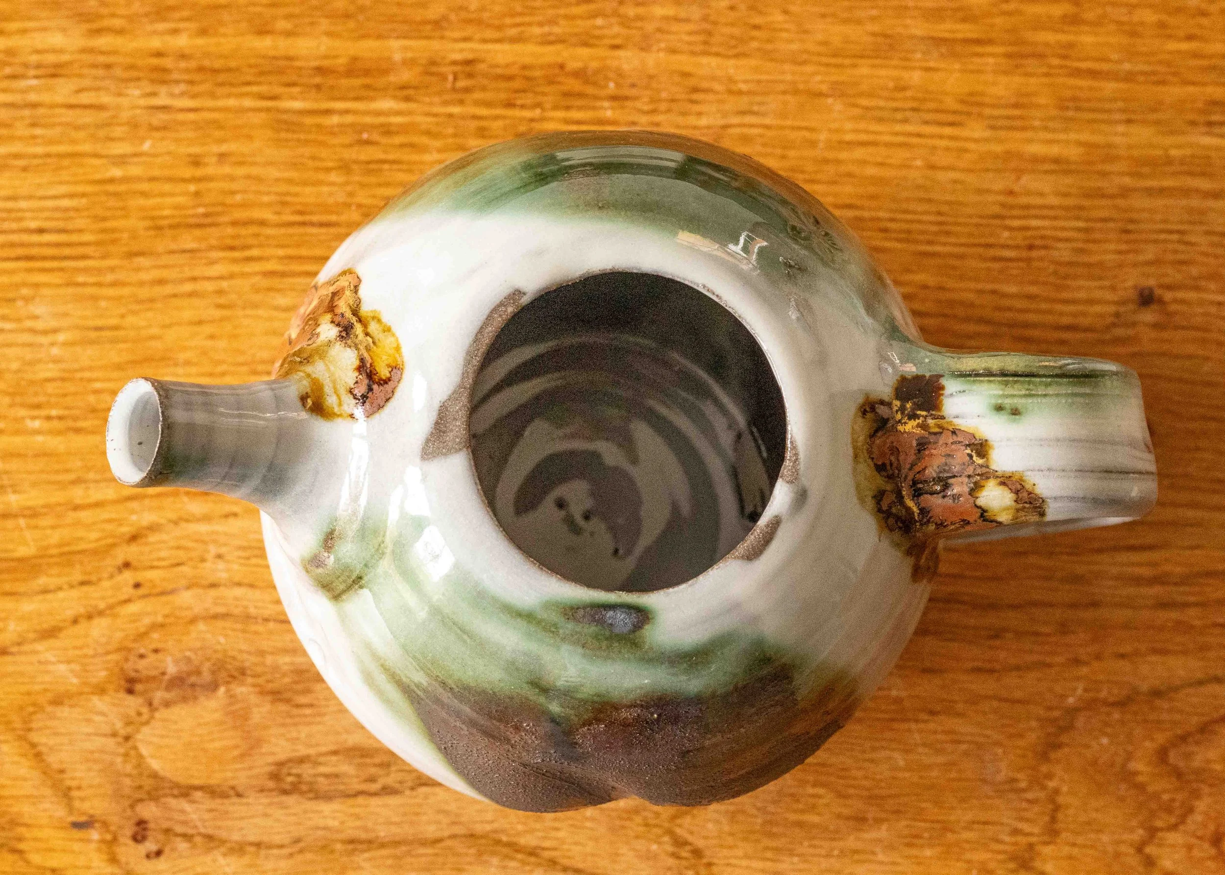 Japandi Style Teapot with Green Brush Marks, view 8.jpg