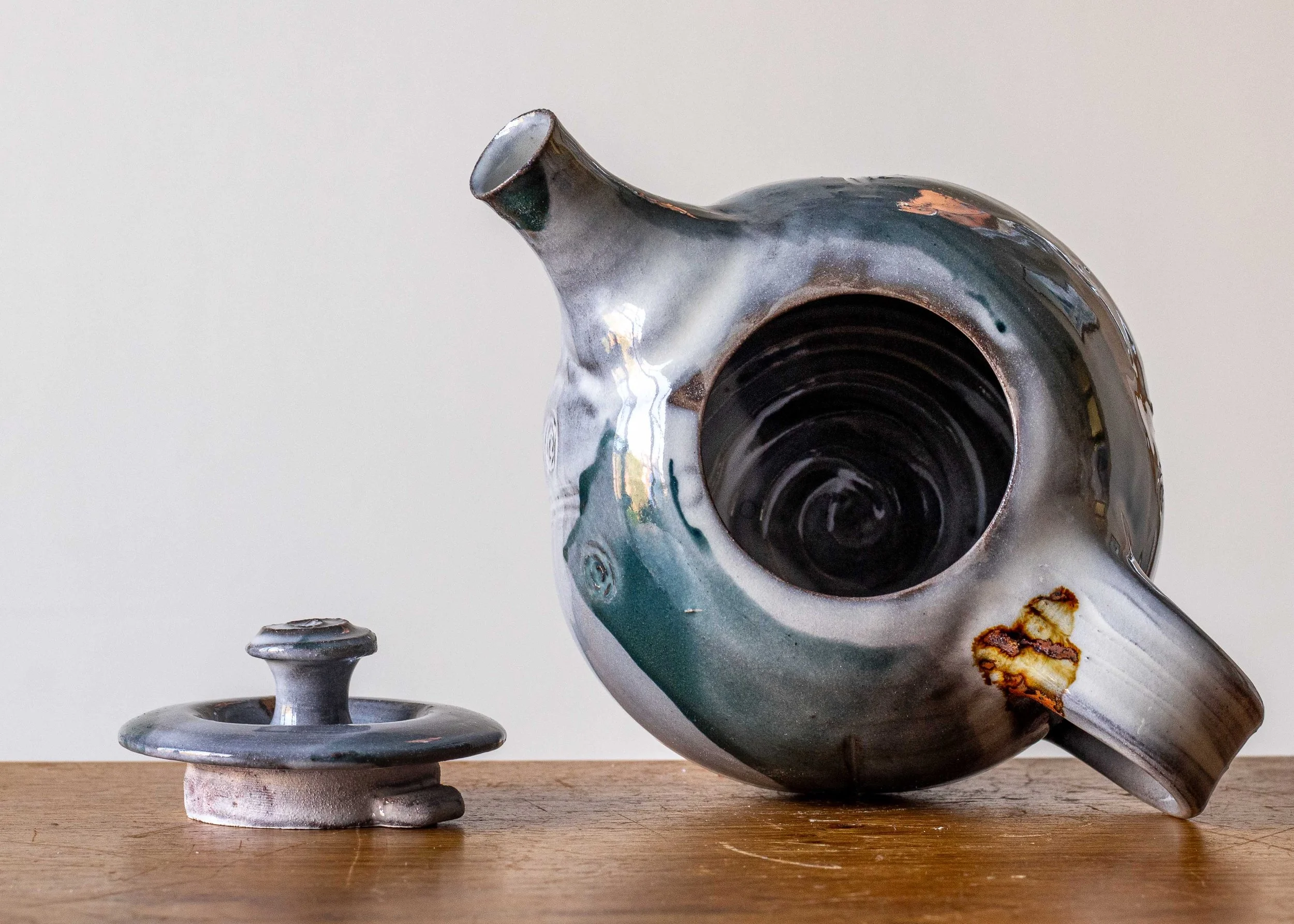 Handmade Pottery Teapot with Turquoise Brush Marks, view 7.jpg