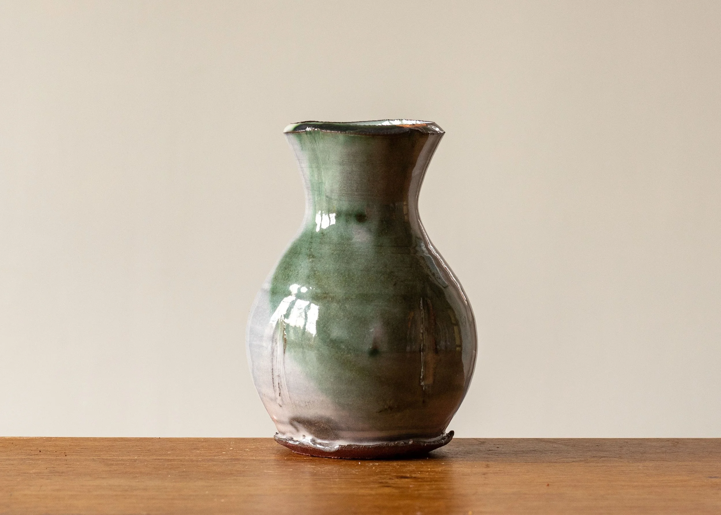 Small Handmade Pottery Vase with Green Brush Mark, view 3.jpg