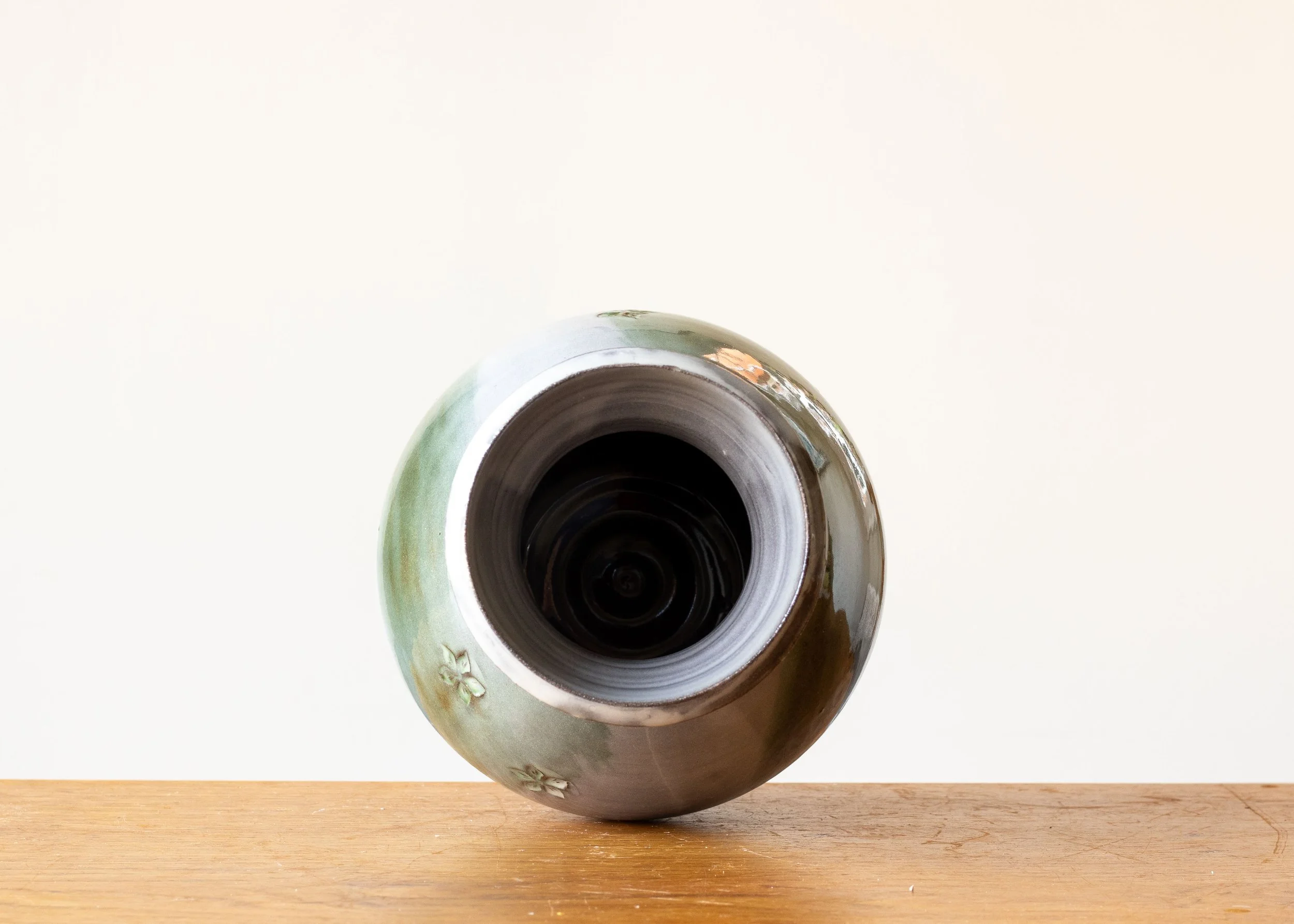 Handmade Stoneware Pottery Vase with Green Brush Mark, view 6.jpg