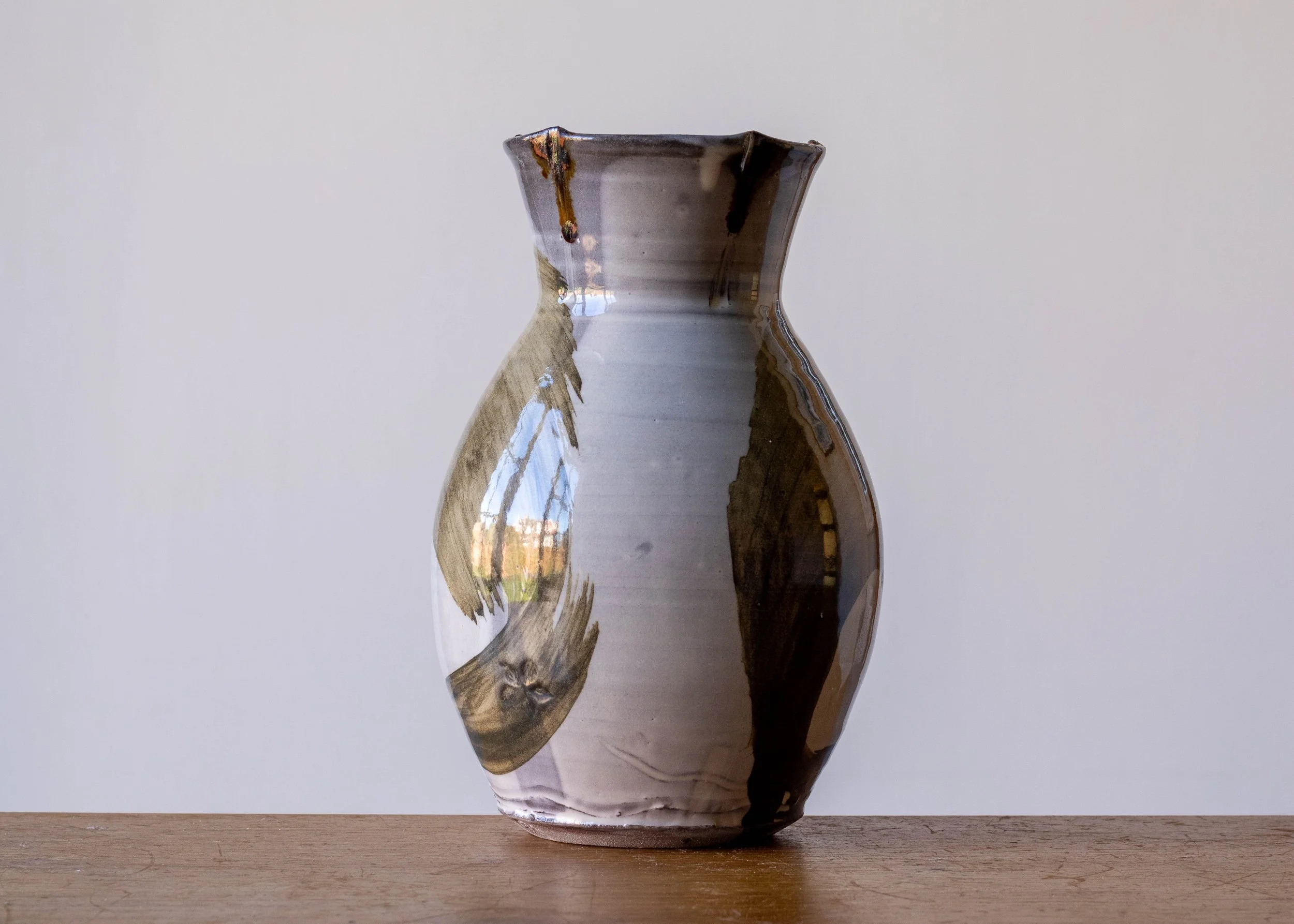 Handmade Pottery Vase with Brown Brush Marks, view 5.jpg