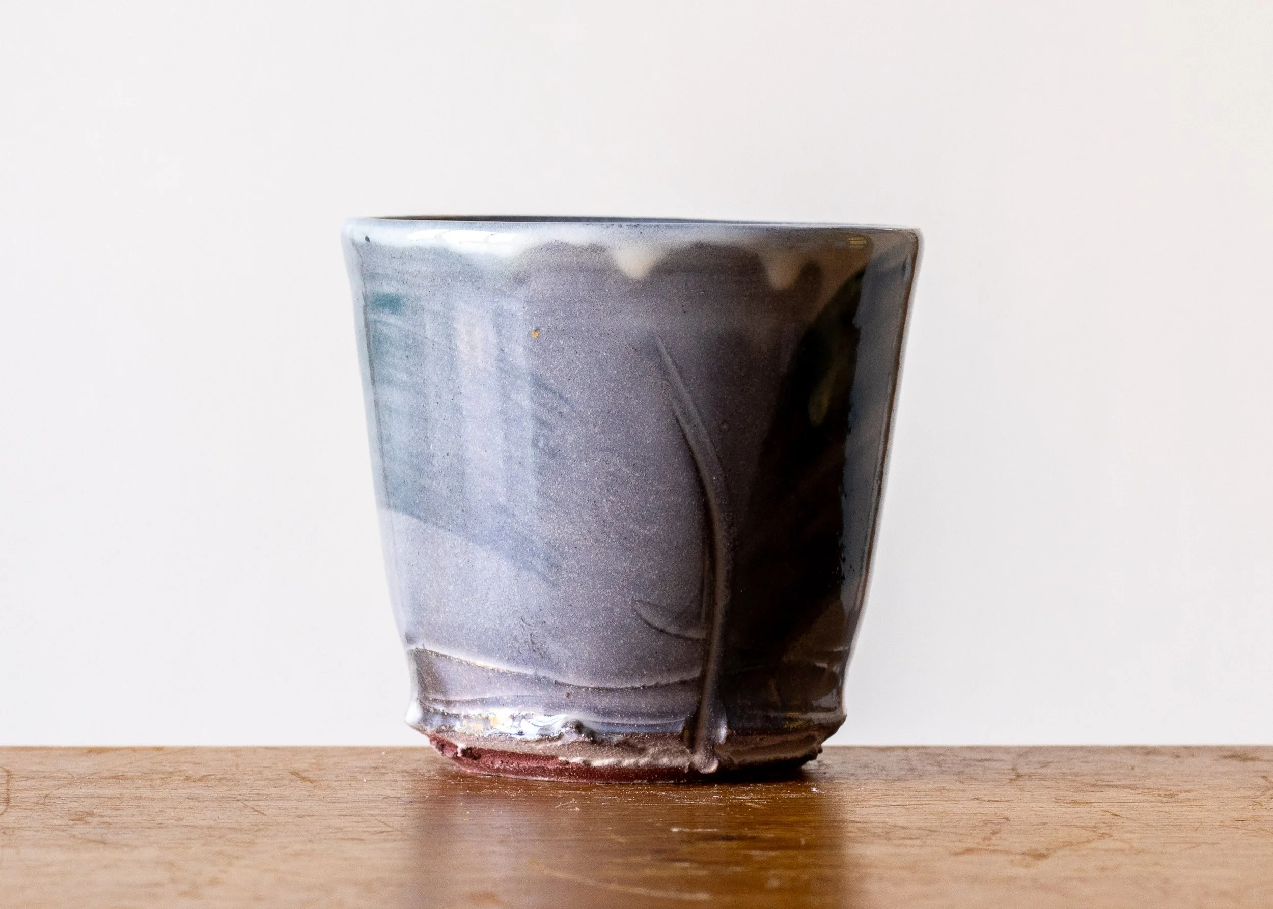 Handmade Pottery Beaker with Turquoise Brush Marks, view 4.jpg