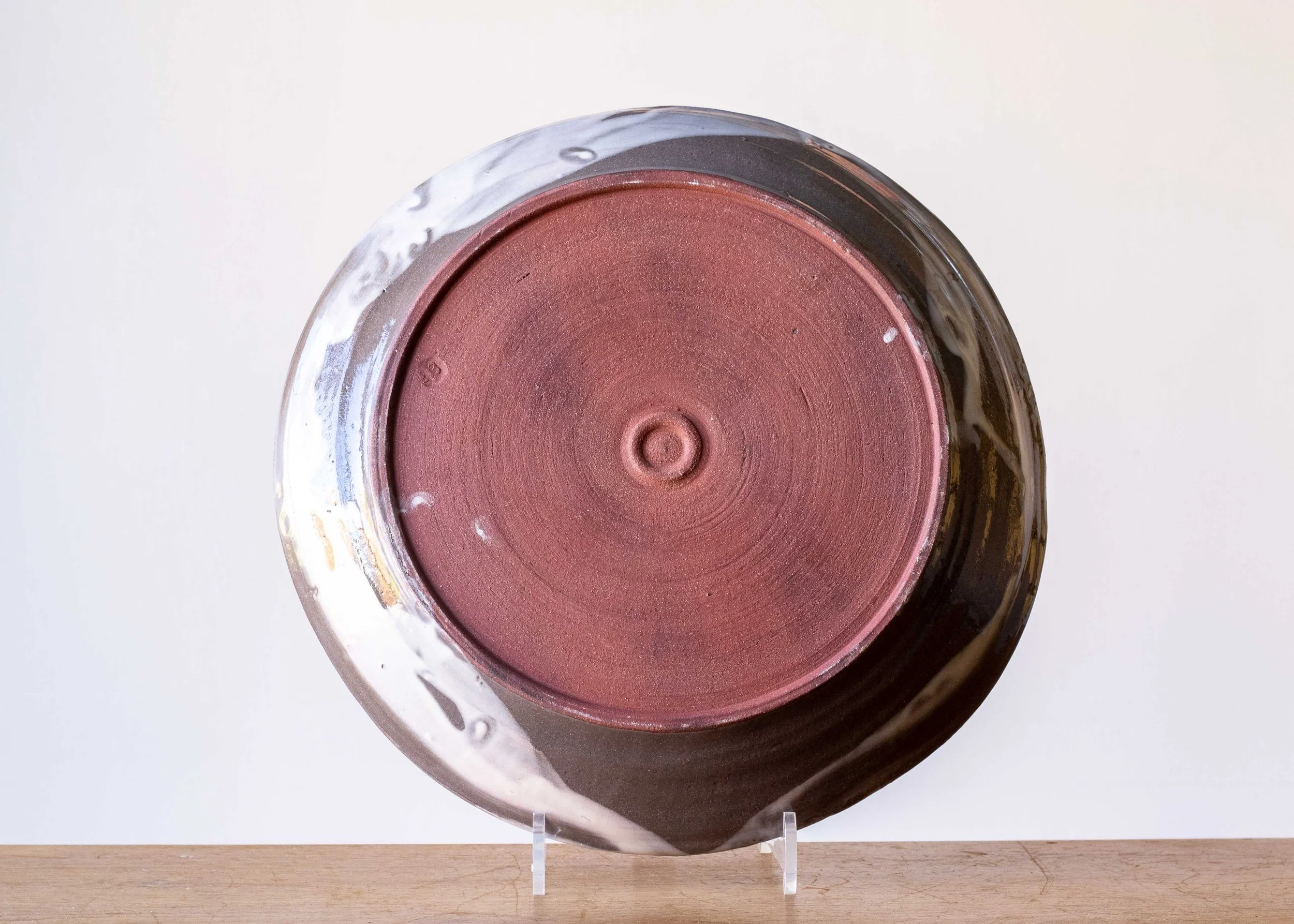 Large Handmade Pottery Plate with Green Brush Marks, view 3.jpg