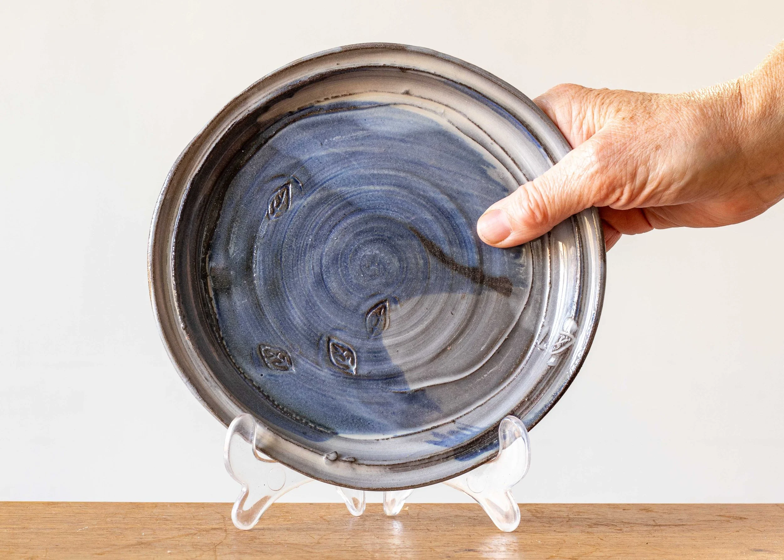 Handmade Pottery Side Plate with Blue Brush Marks, view 2.jpg