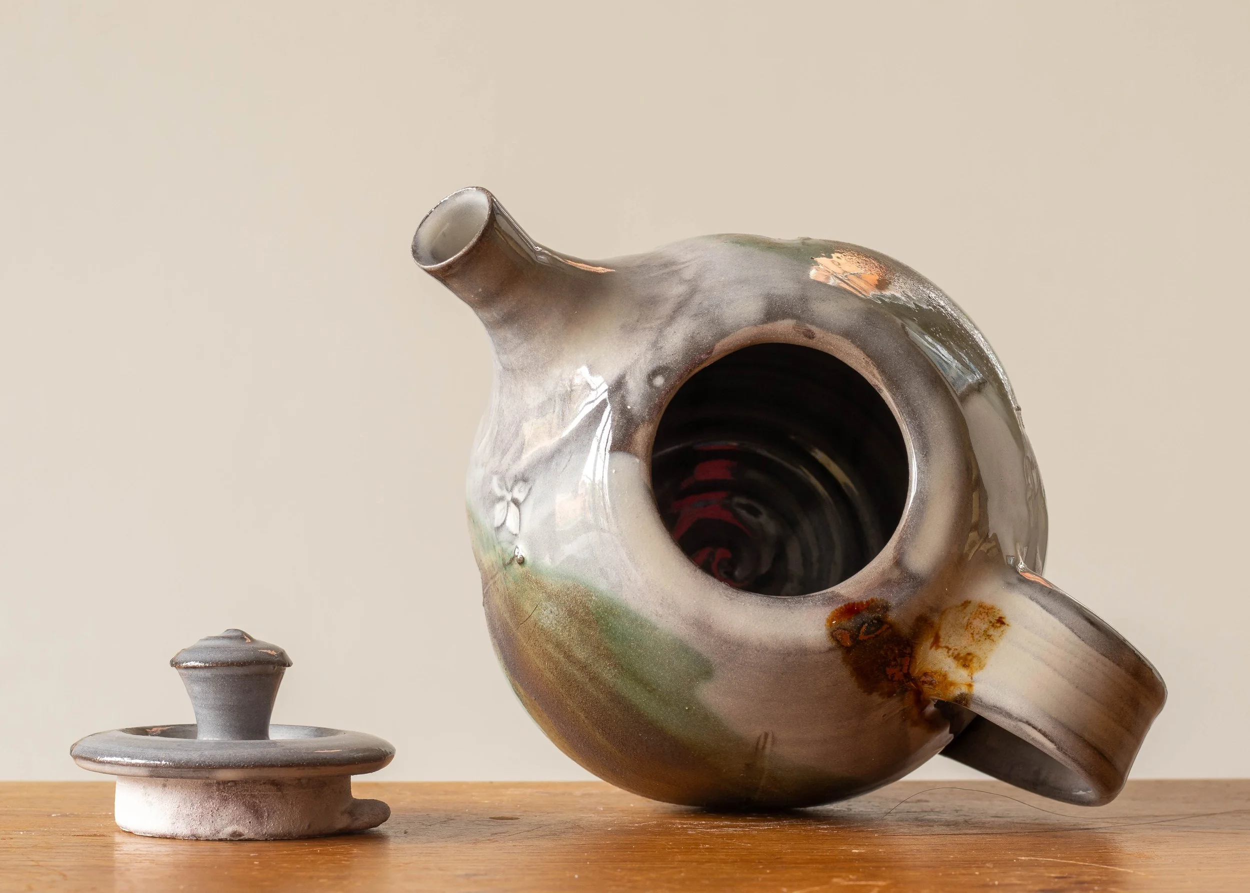 Handmade Pottery Teapot with Green Brush Marks, view 5.jpg