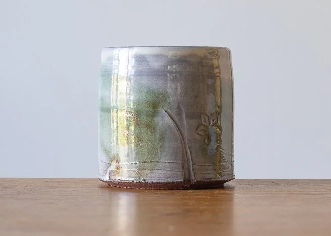 Handmade Pottery Mug wiith Green Brush Marks, side 2.jpg