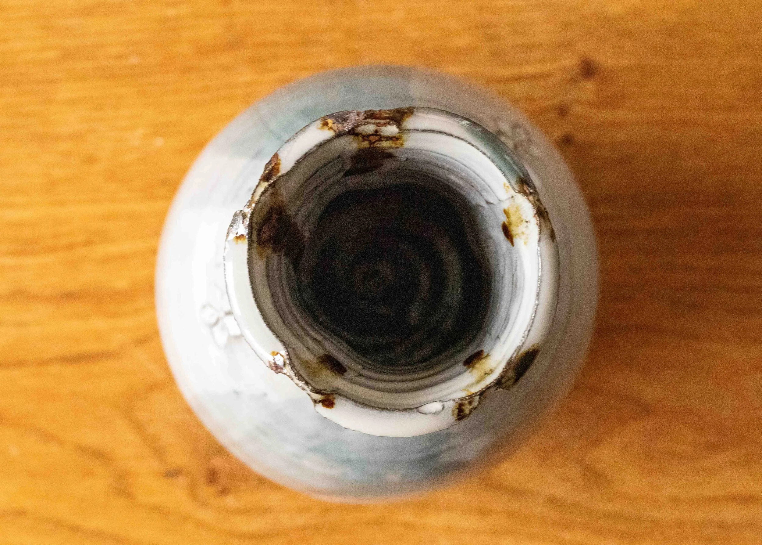 Handmade Pottery Vase with Green Brush Marks, view 5.jpg