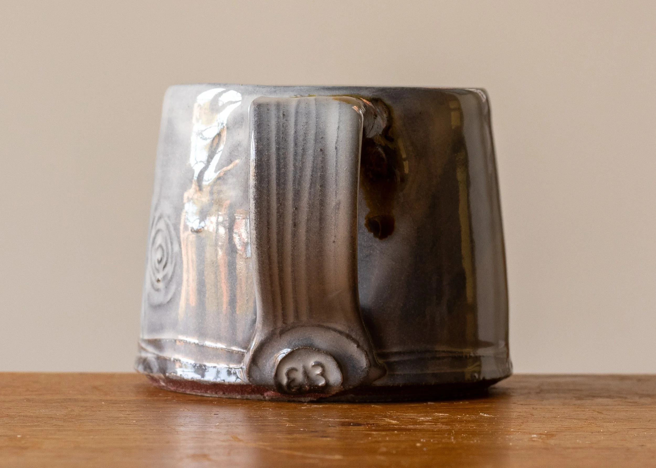 Handmade Pottery Coffee Cup with Blue Brush Marks, view 4.jpg
