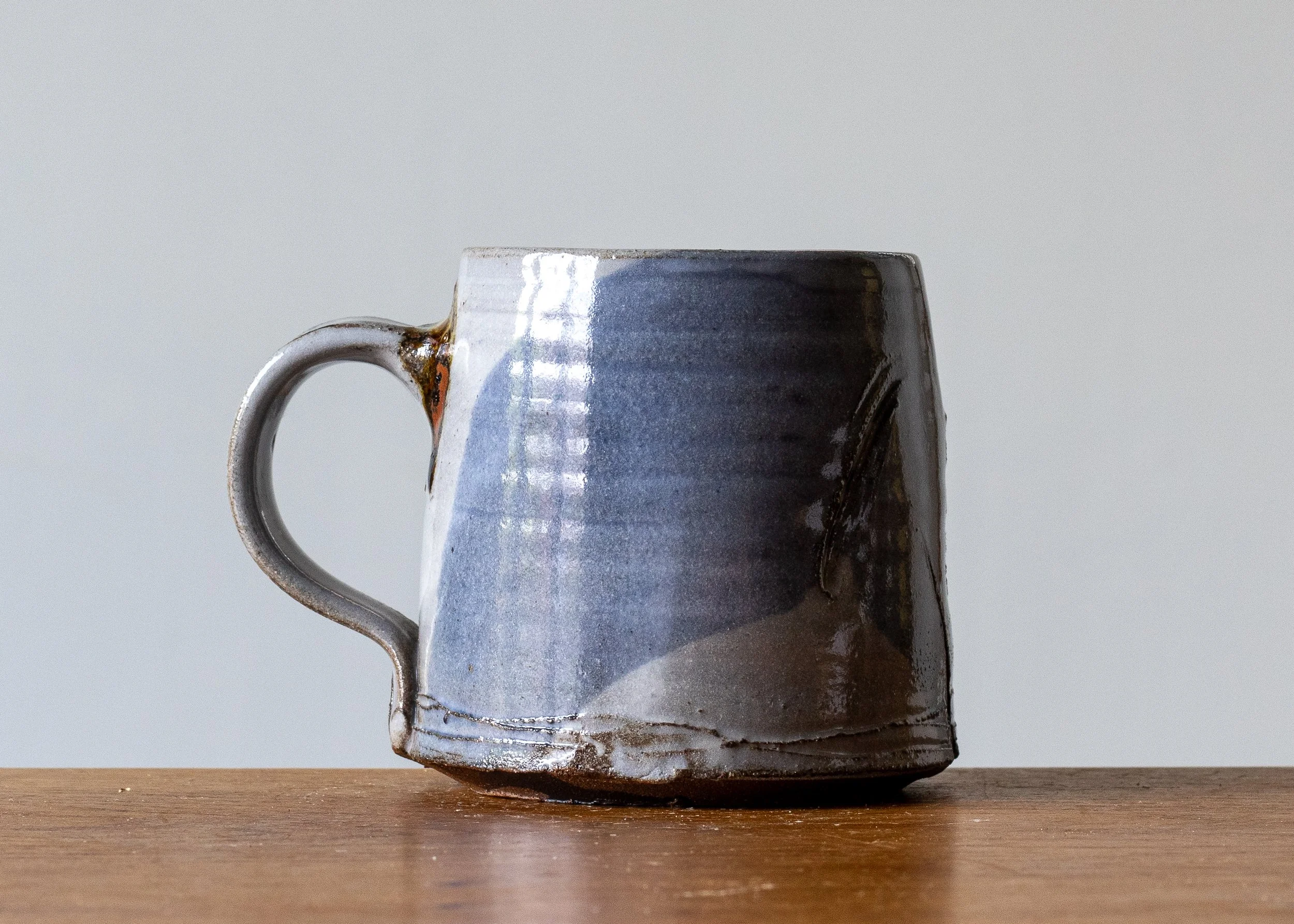 1.27 Blue Handmade Stoneware Pottery Mug, view 3.jpg