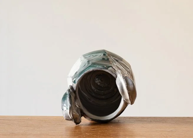 Faceted vase with turquoise brush marks, view 5.jpg