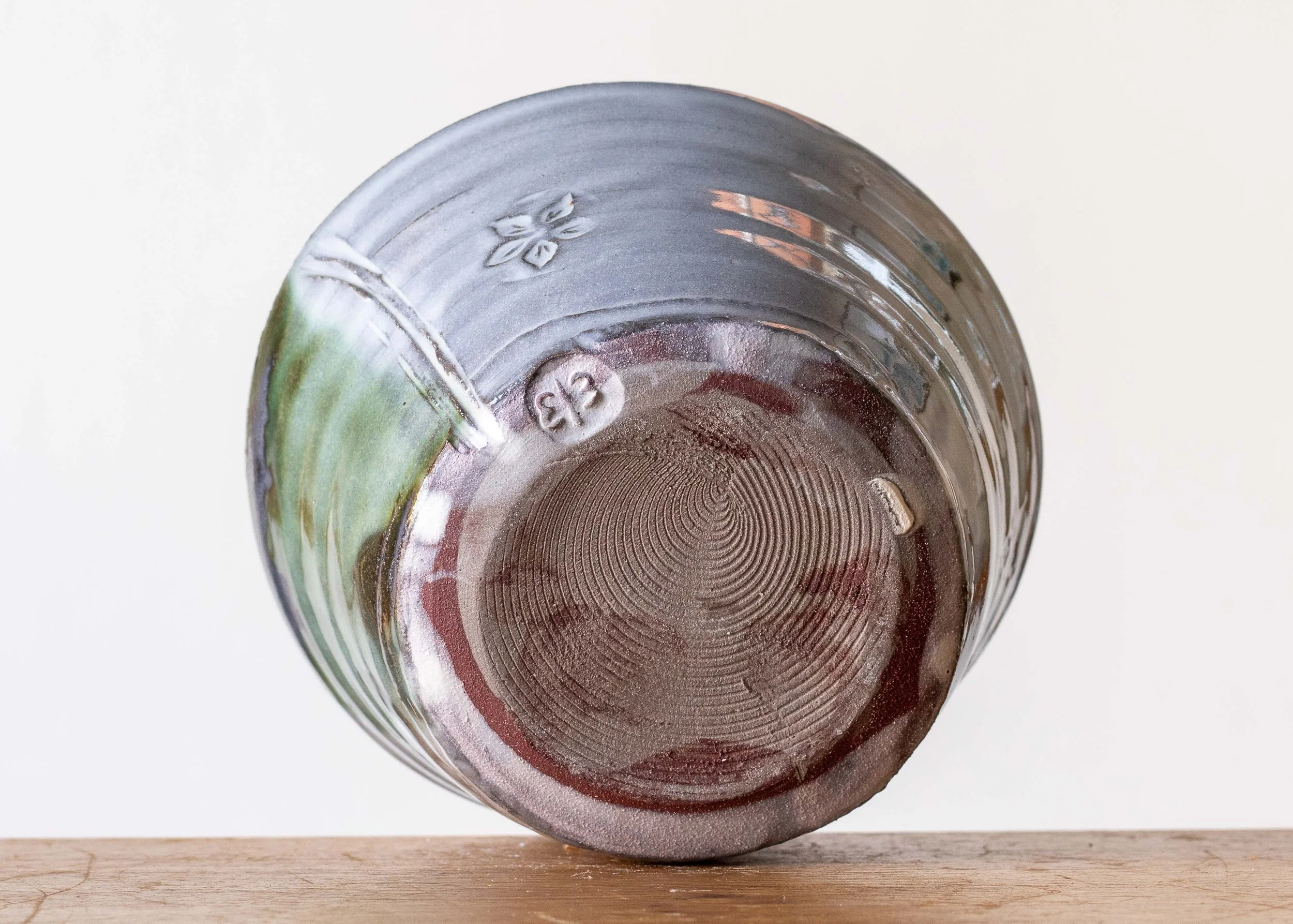 Handmade Pottery Bowl with Green Brush Marks #2, view 7.jpg