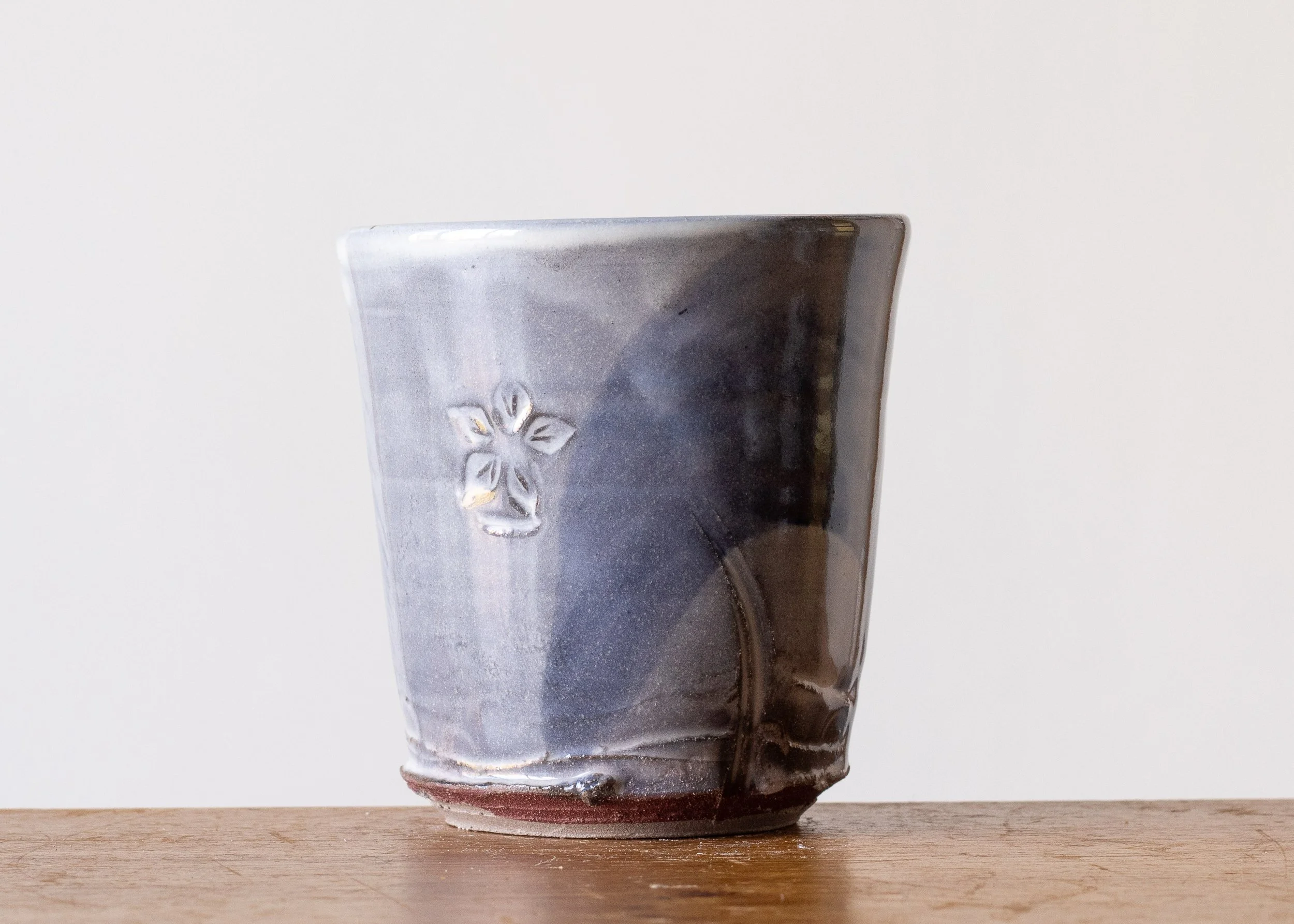 Handmade Pottery Beaker with Blue Brush Marks, view 3.jpg