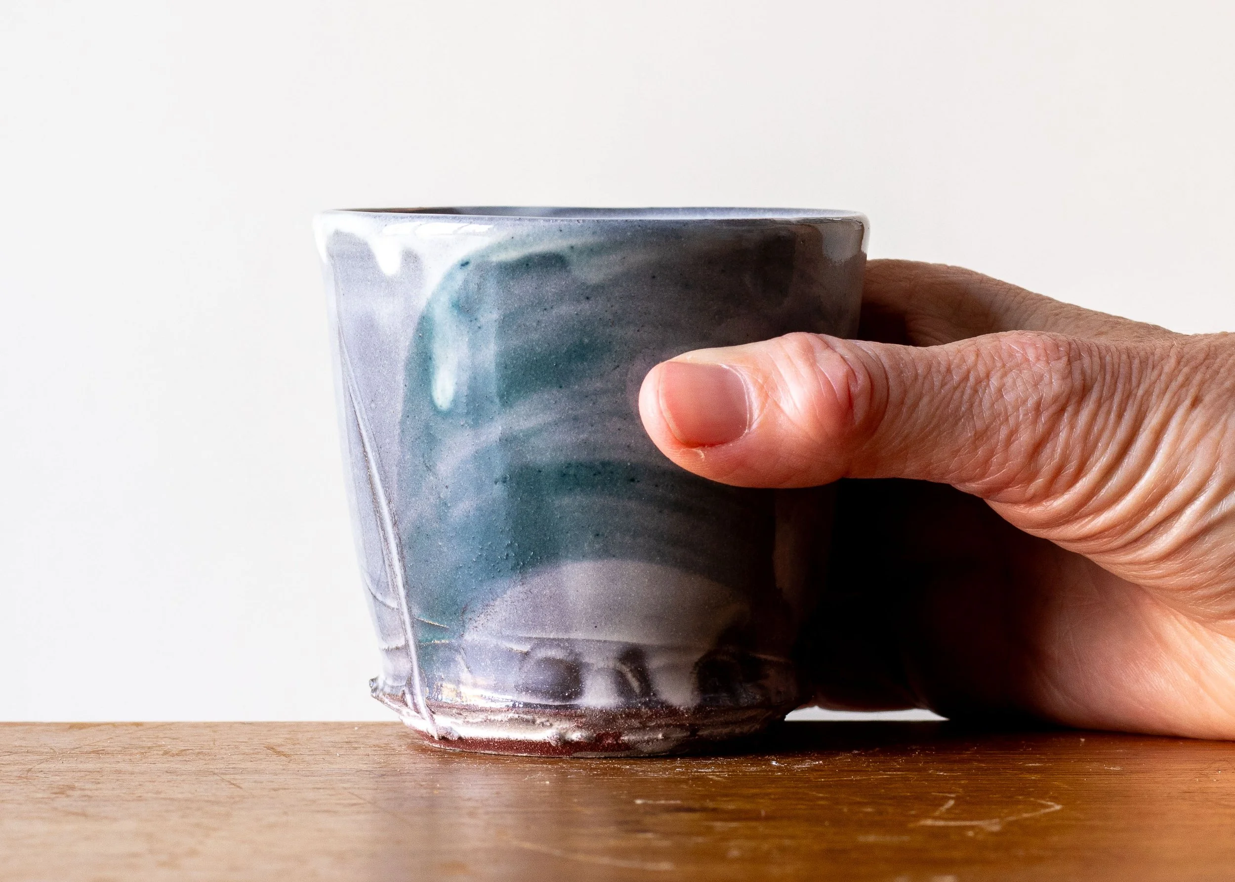 Handmade Pottery Beaker with Turquoise Brush Marks, view 7.jpg