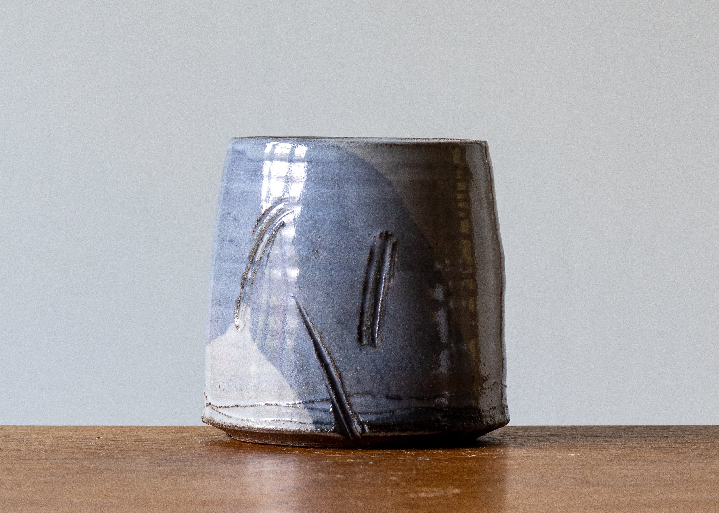 1.27 Blue Handmade Stoneware Pottery Mug, view 2.jpg