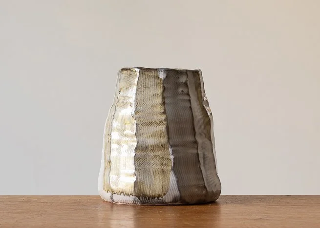 Faceted vase with brown brush marks, view 2.jpg