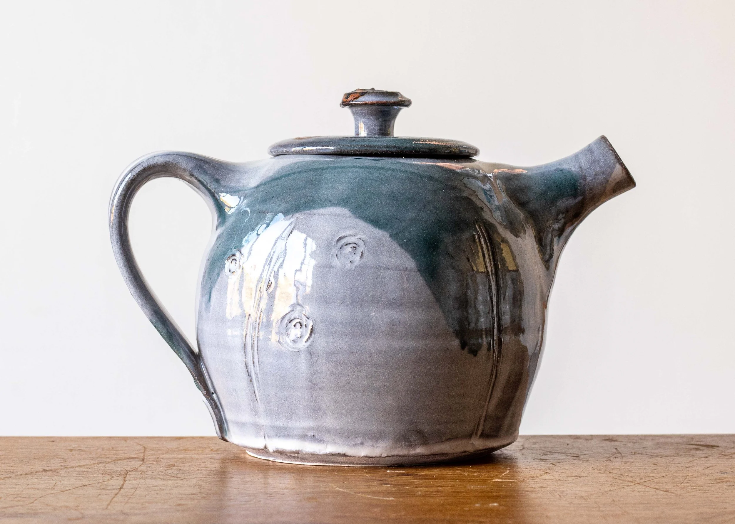 Handmade Pottery Teapot with Turquoise Brush Marks, view 4.jpg