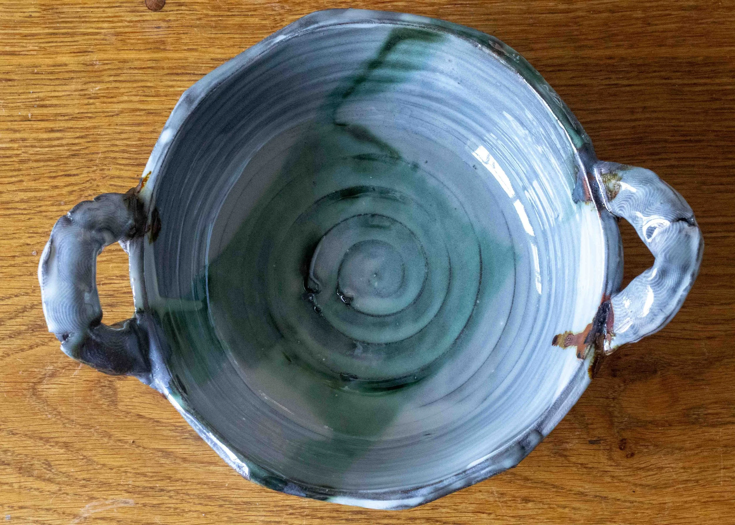 Handmade Pottery Basket with Green Brush Marks, view 6.jpg