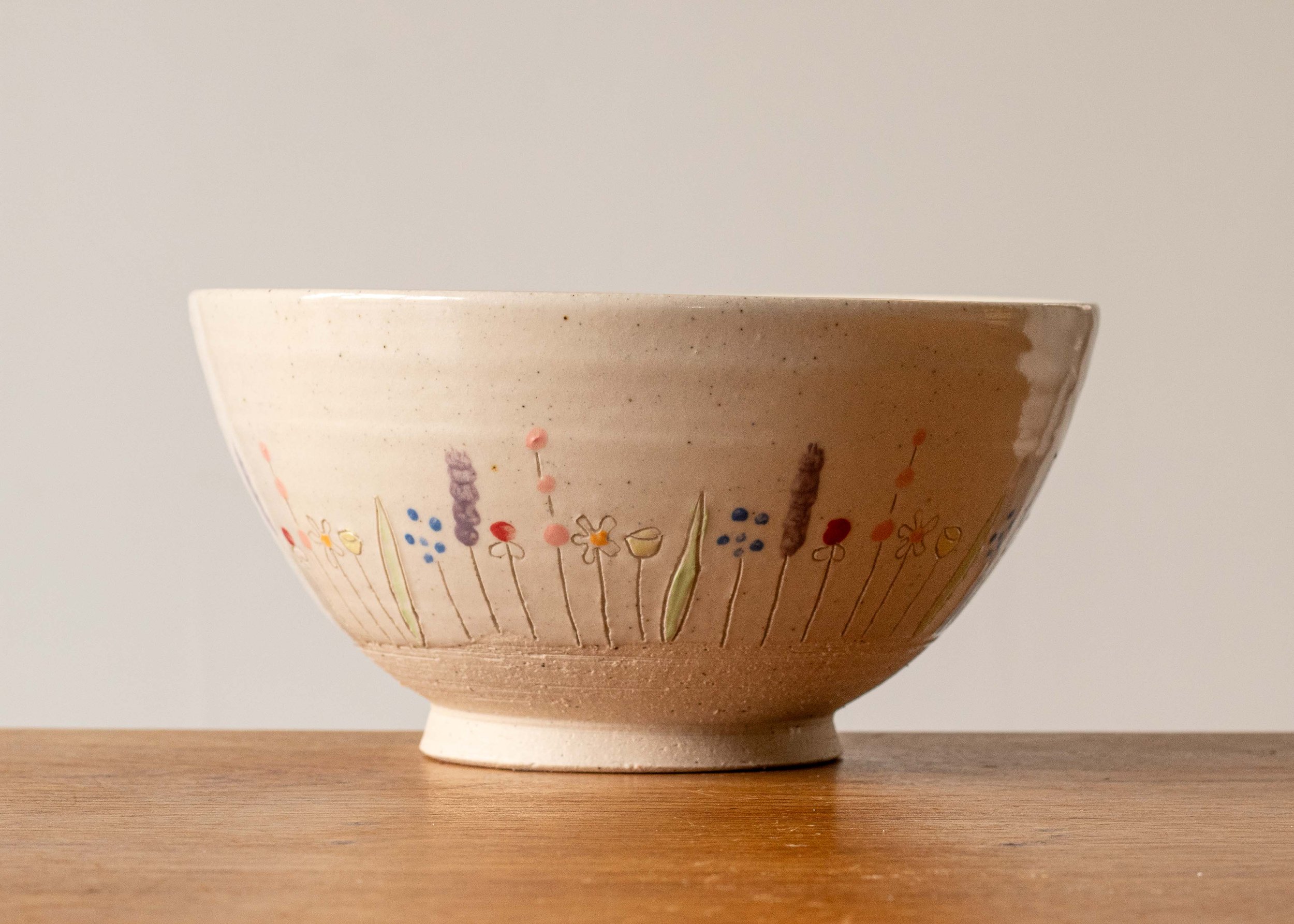 Medium Handmade Bowl with Midsummer Flower Design, side 2.jpg