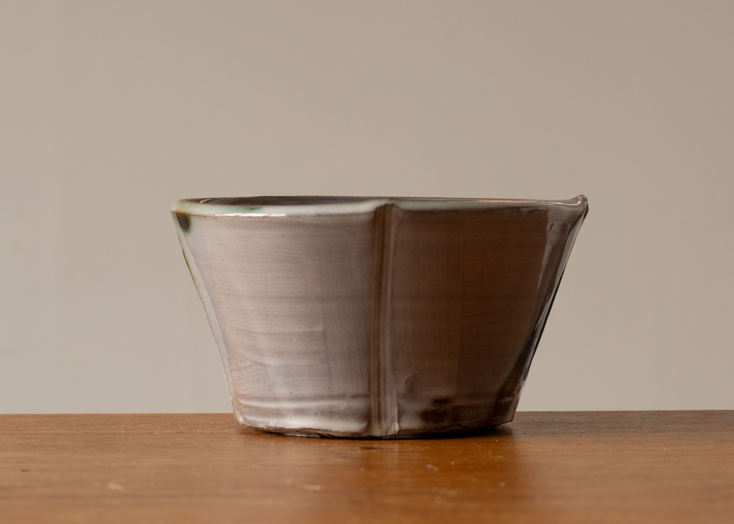 Small Handmade Pottery Bowl with Green Decoration, view 3.jpg