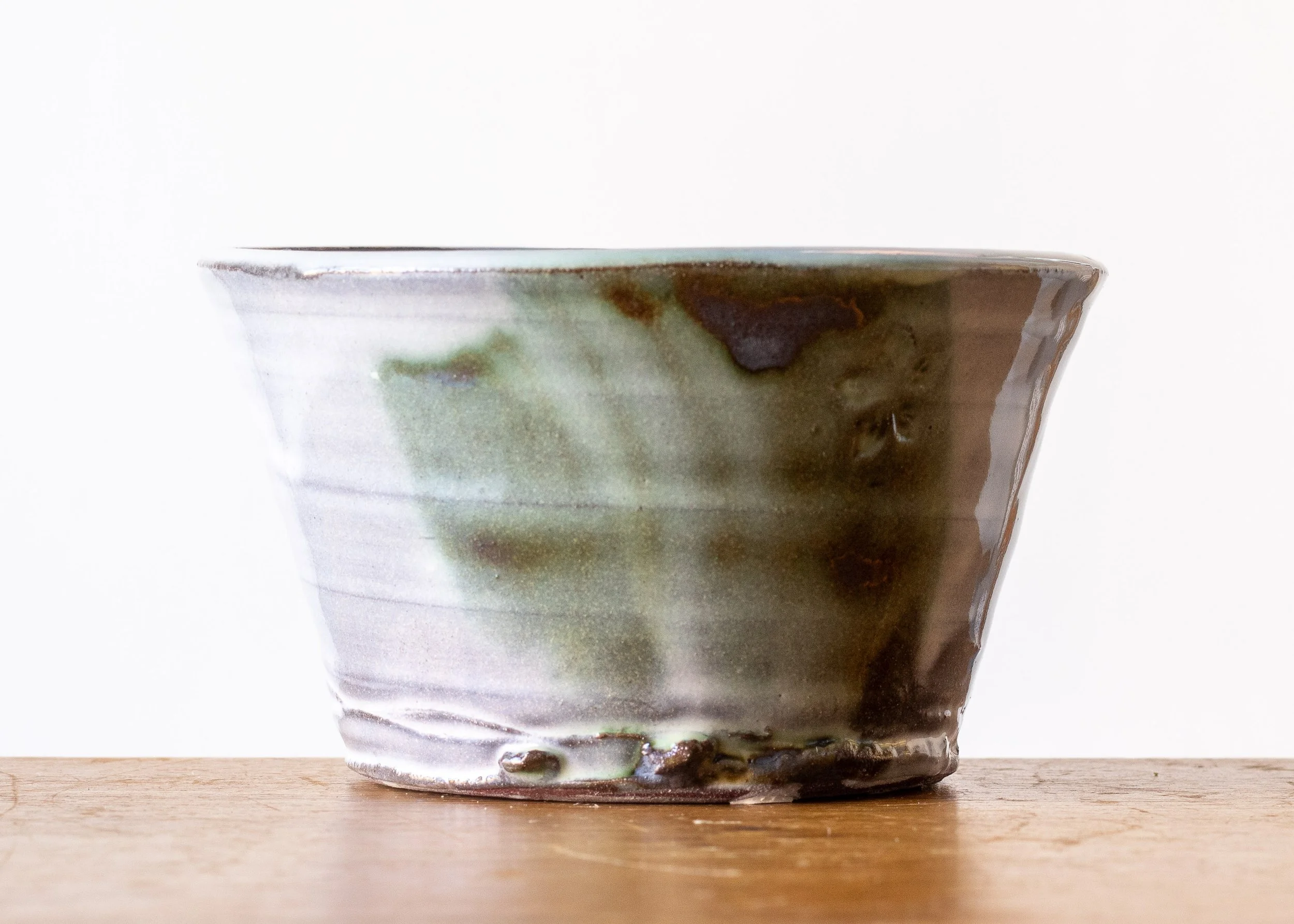 Handmade Pottery Bowl with Green Brush Marks, view 1.jpg