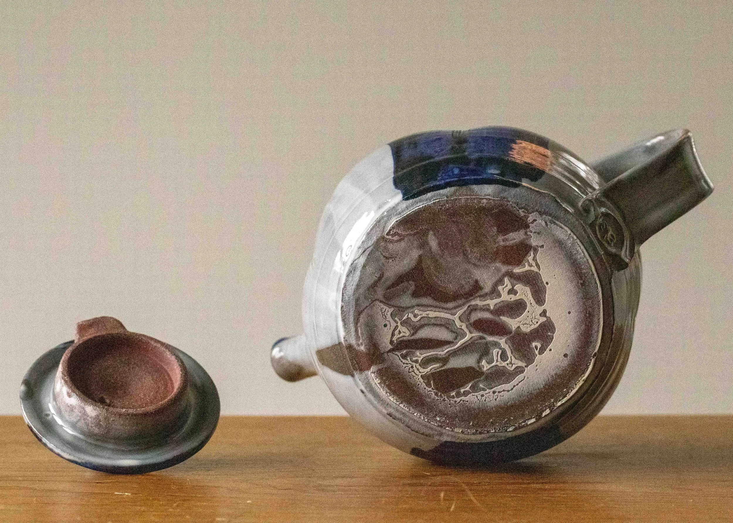 Thrown and Altered Teapot, Blue Brush Mark, New Work, view 7.jpg