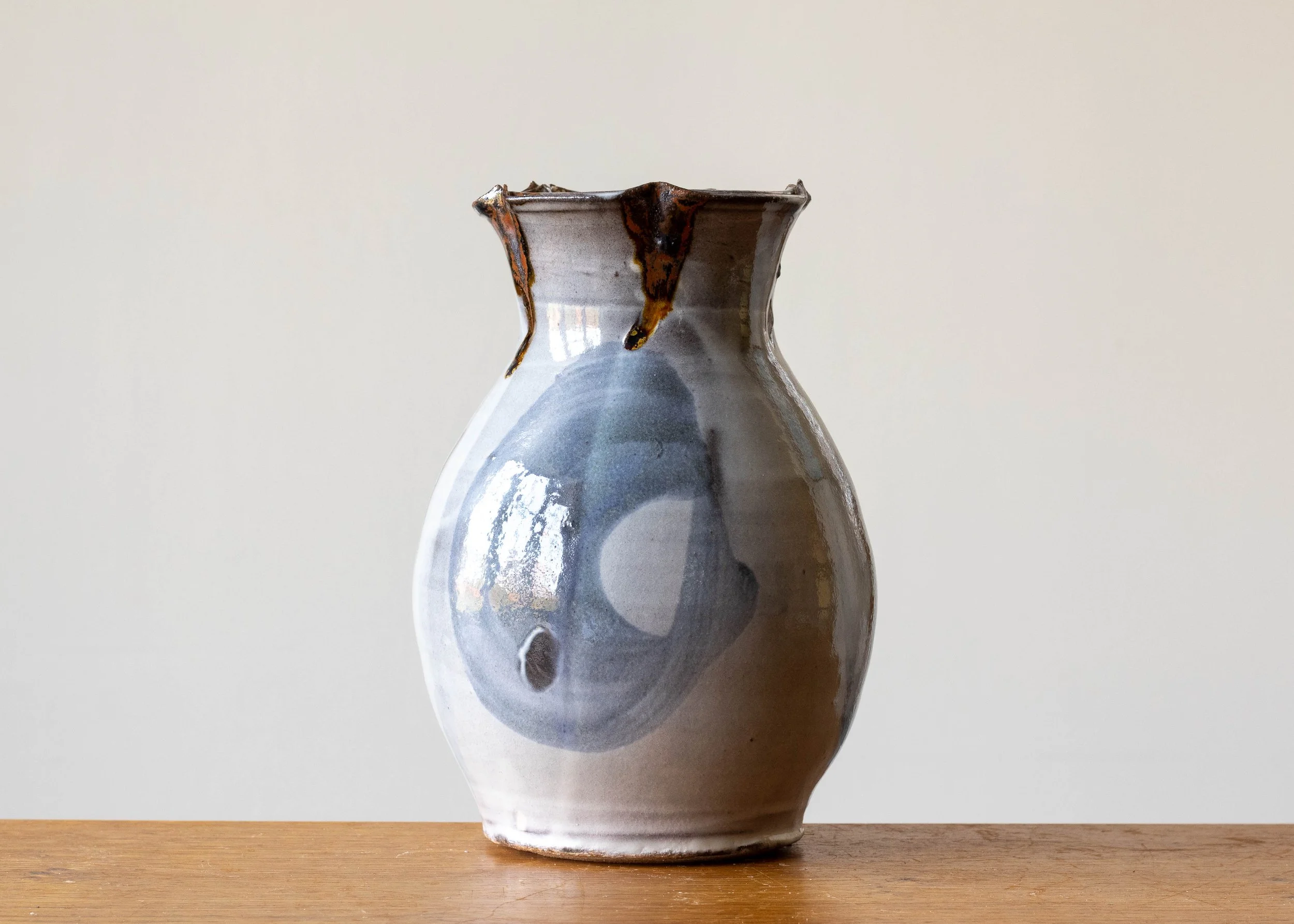 Handmade Stoneware Pottery Vase with Blue Brush Mark, view 3.jpg