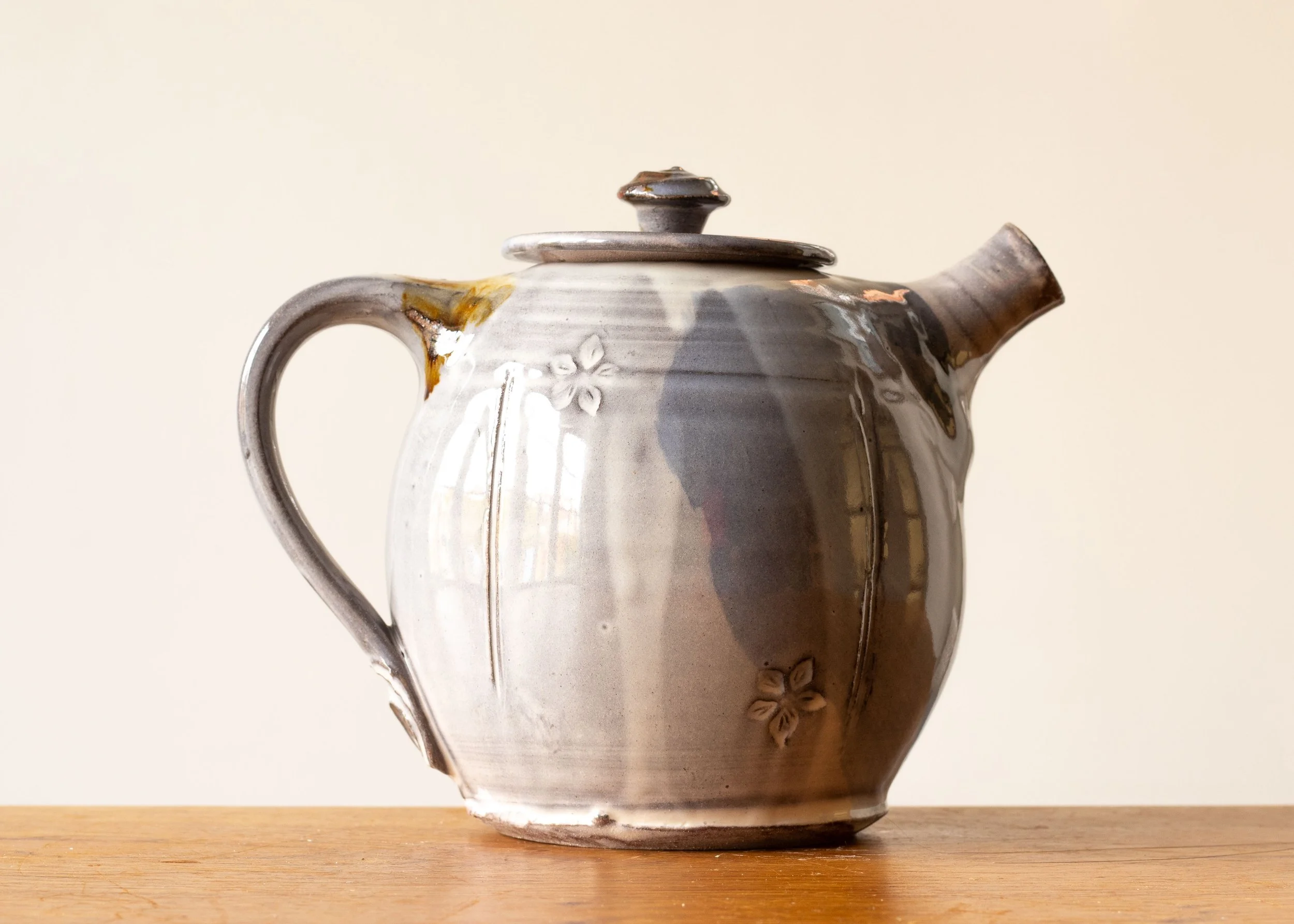 Handmade Pottery Teapot with Blue Brush Marks, view 3.jpg
