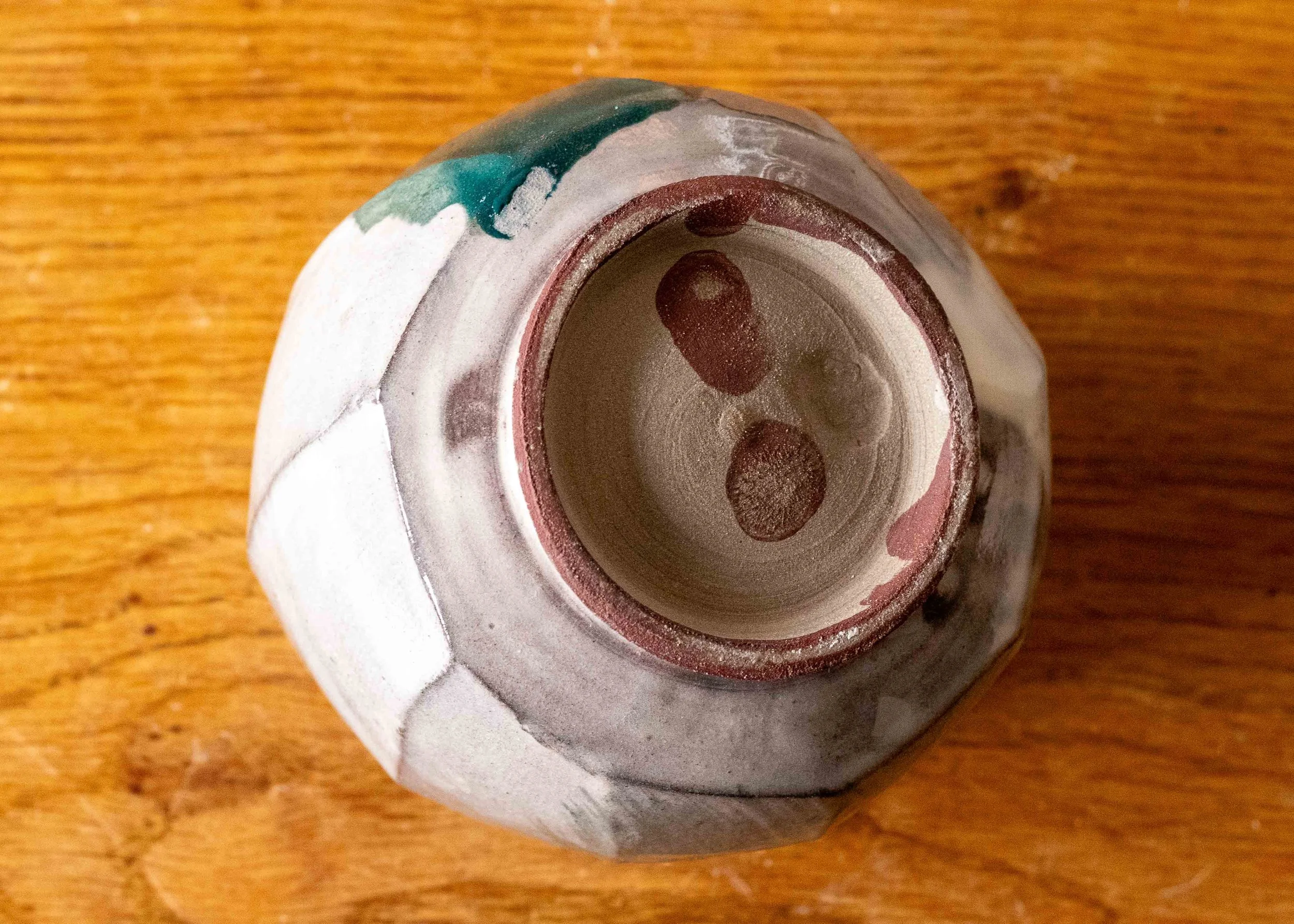 Faceted Enclosed Bowl with Turquoise Decoration, view 6.jpg