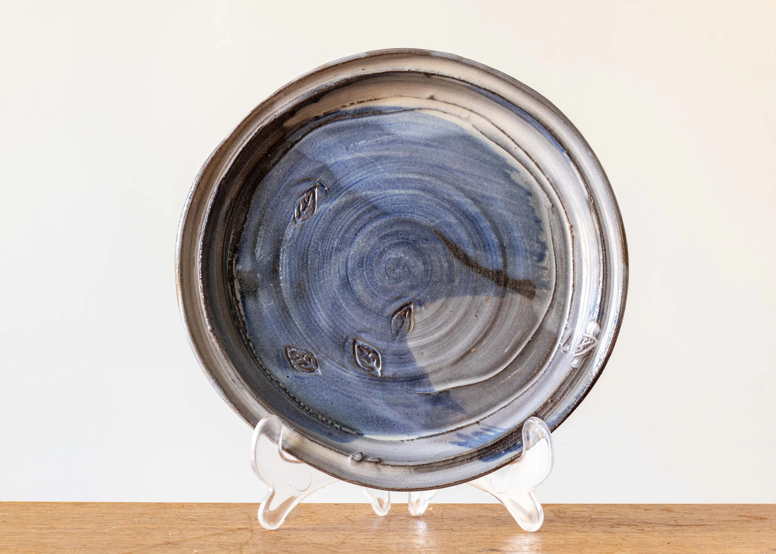 Handmade Pottery Side Plate with Blue Brush Marks, view 1.jpg