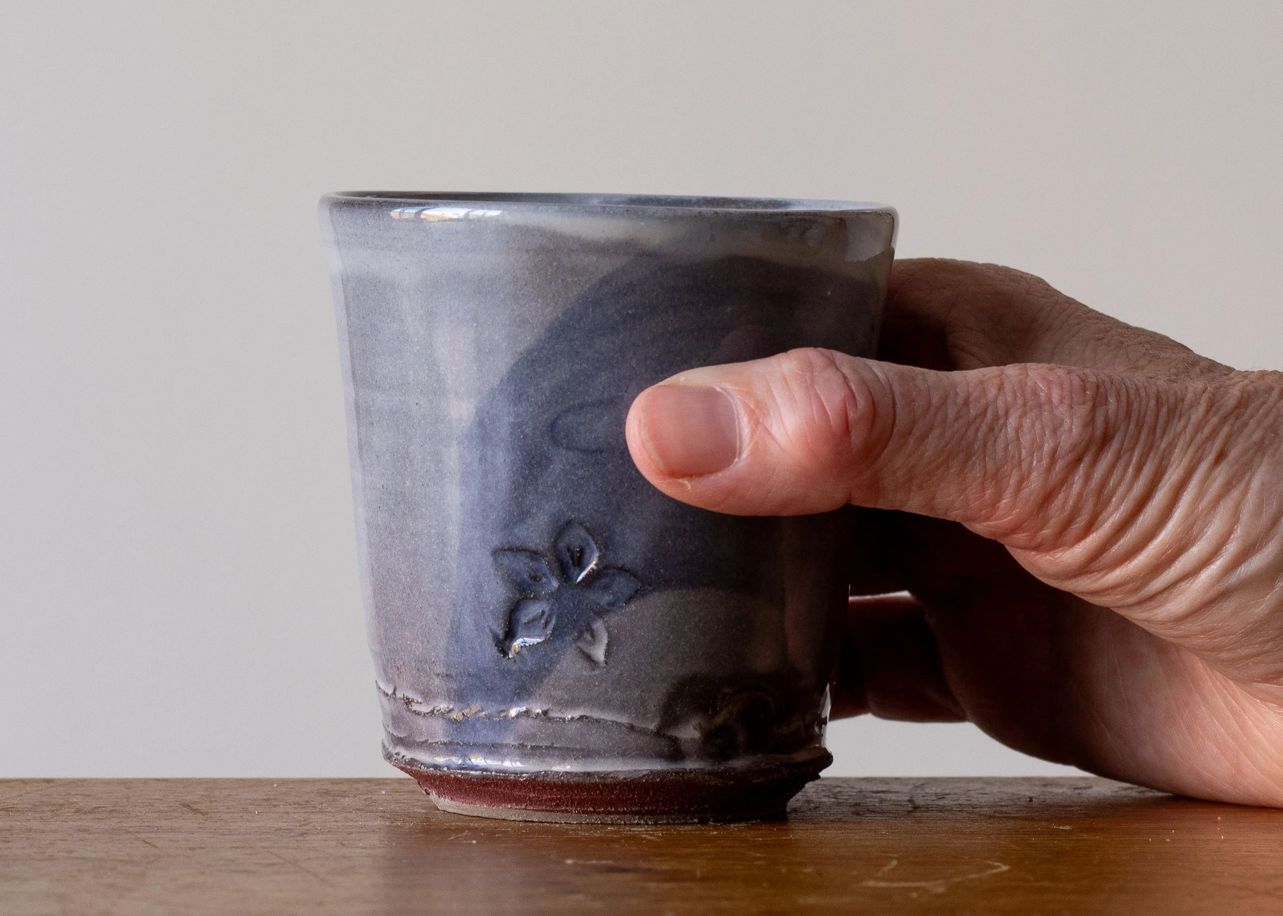 Handmade Pottery Beaker with Blue Brush Marks, view 7.jpg