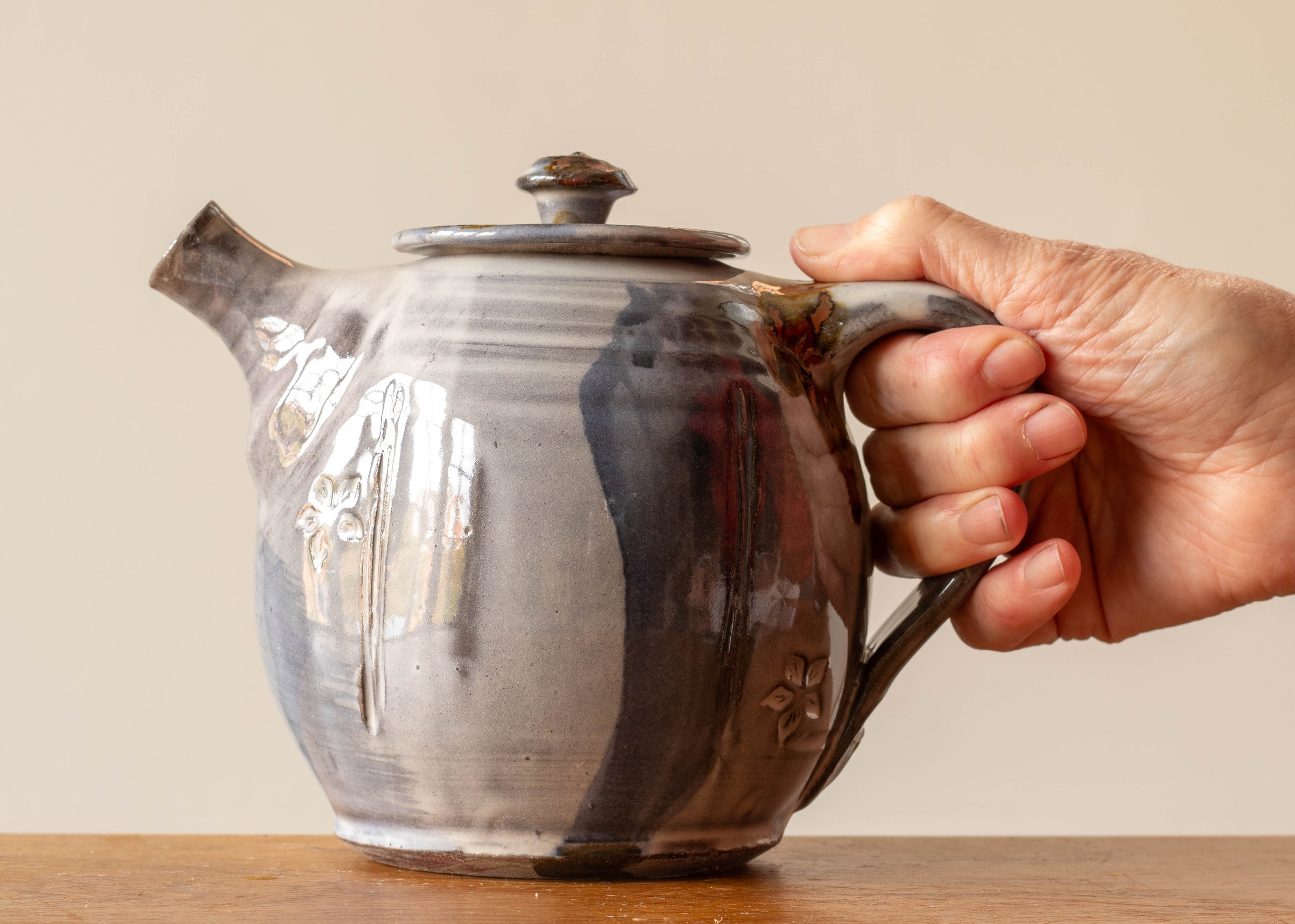 Handmade Pottery Teapot with Blue Brush Marks, view 7.jpg