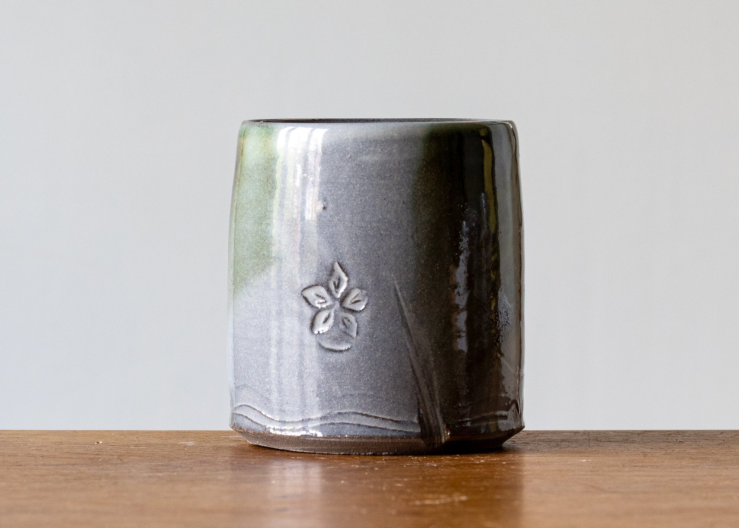 1.24 Green Handmade Stoneware Pottery Mug, view 2.jpg