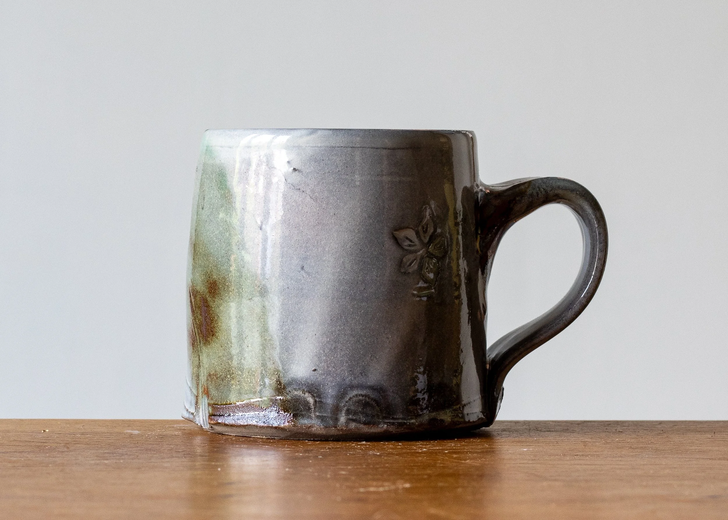 1.25 Green Handmade Stoneware Pottery Mug, view 1.jpg
