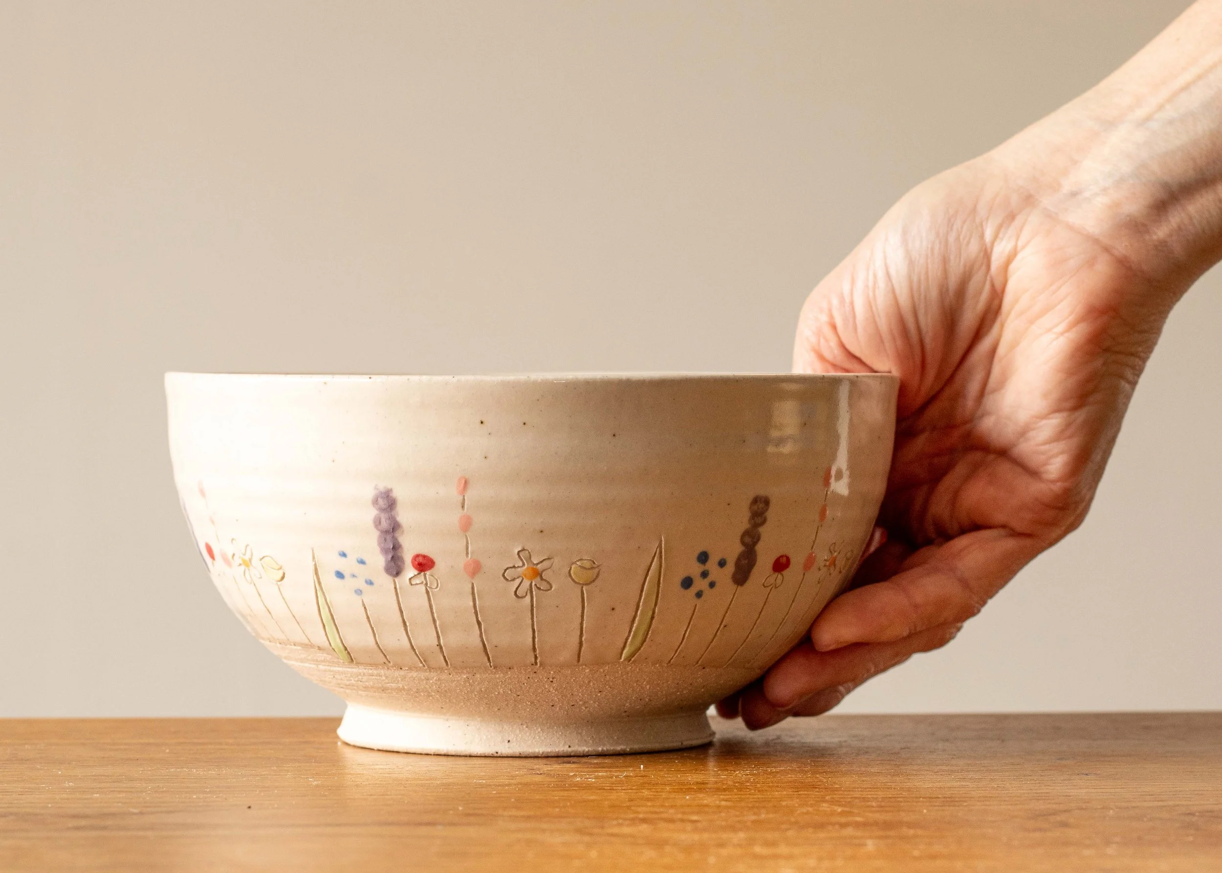 Medium Handmade Bowl with Midsummer Flower Design, view 5.jpg