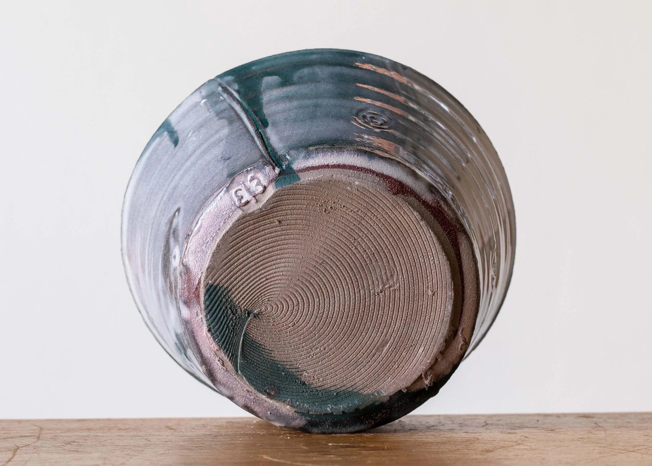 Handmade Pottery Bowl with Turquoise Brush Marks, view 7.jpg